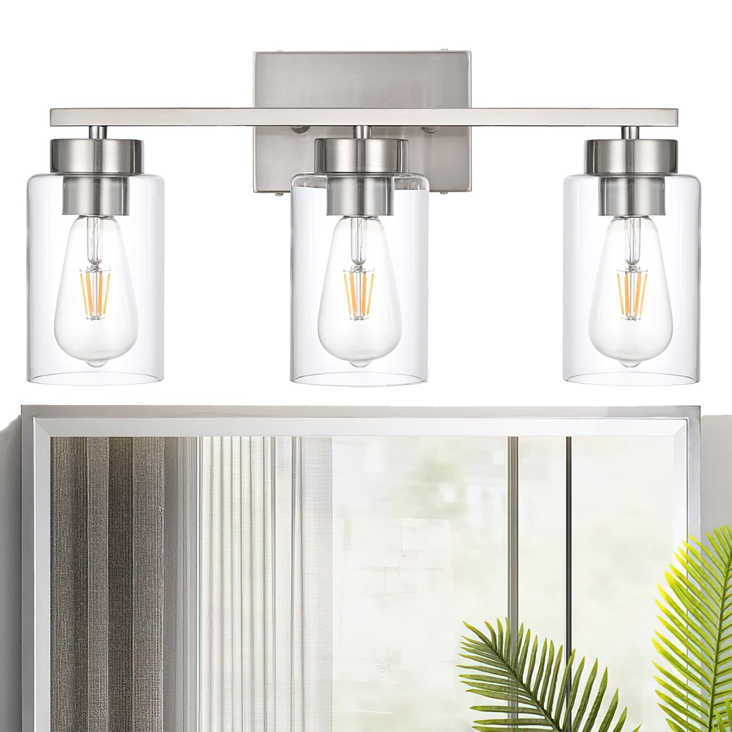 A1A9 3-Light Bathroom Vanity Light, Modern Brushed Nickel Wall Lights With Clear Glass Shades, Bathroom Wall Sconce Lamp For Mir