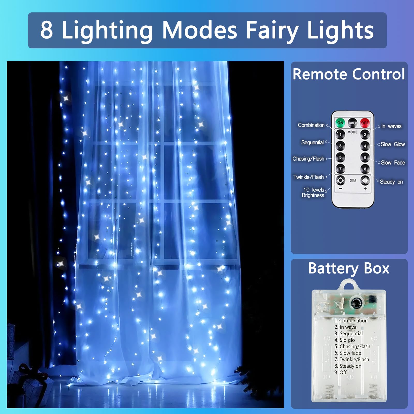 YIQU 3 Pack Fairy Lights, 26 FT 80 LED Battery Operated String Lights with Remote Control Timer, Blue, Model silver80-3pk
