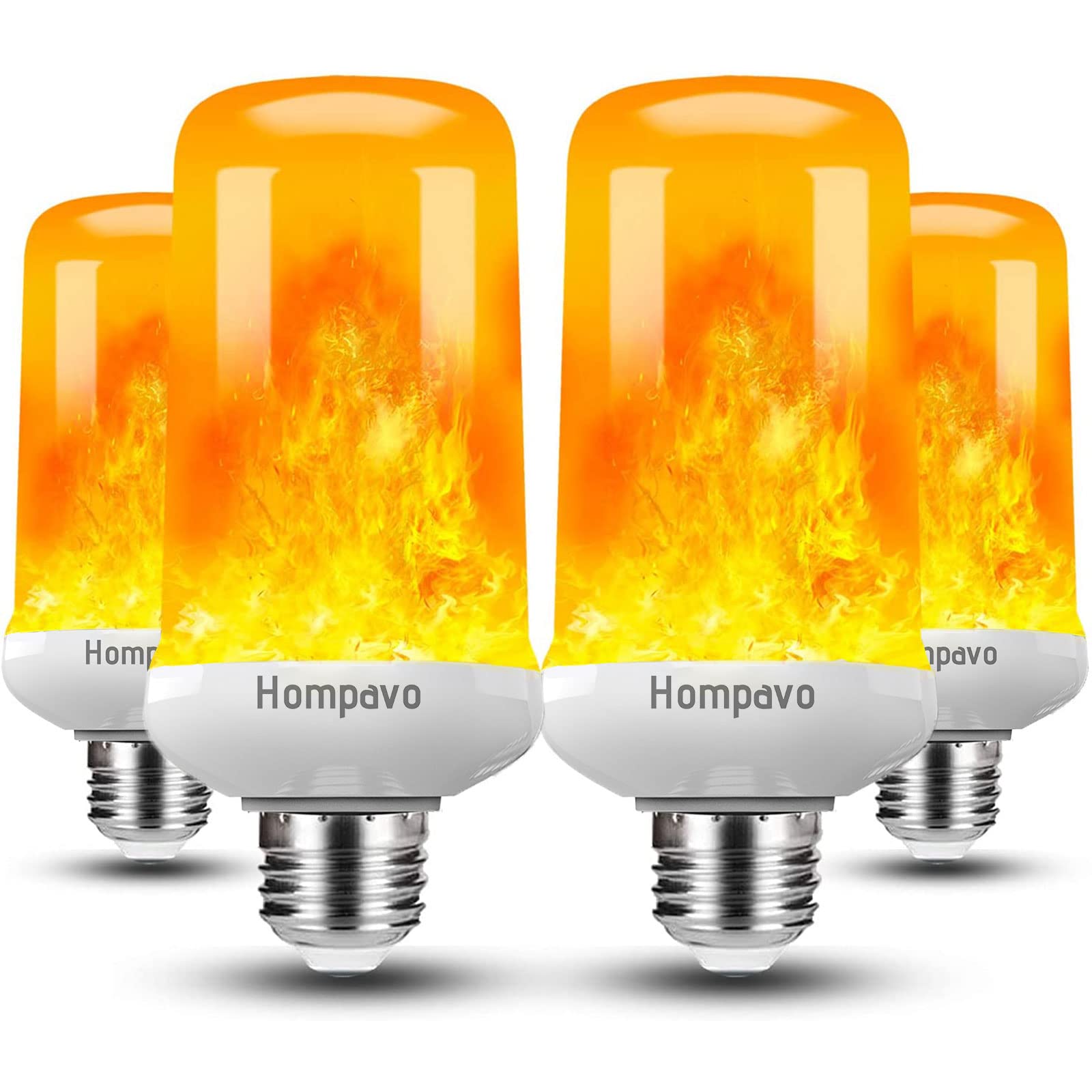 Hompavo Led Flame Light Bulbs, 4 Modes Flickering Effect, E26/E27 Base, White-4 Pack