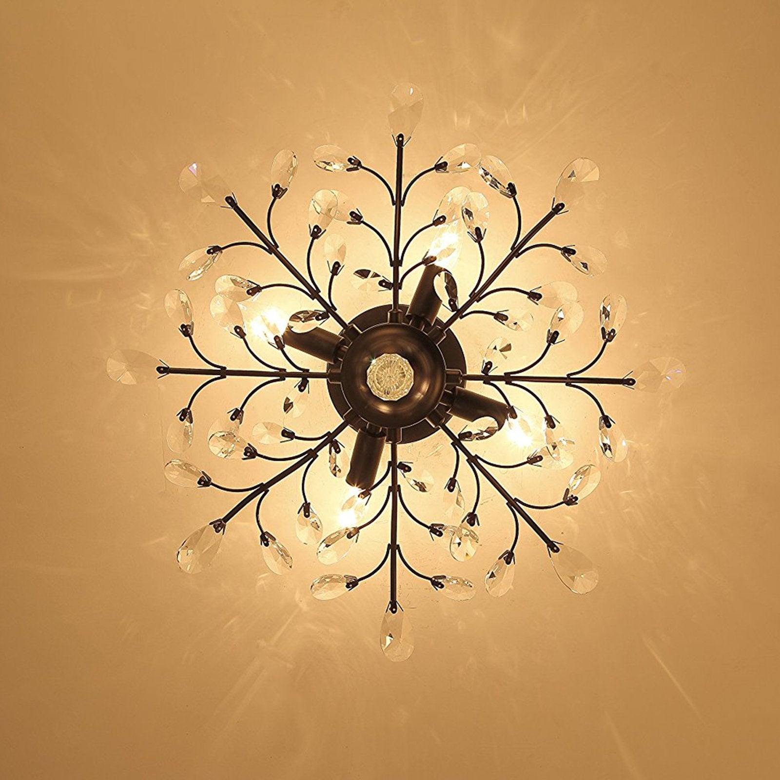 SEOL Vintage Crystal Branch Chandelier Flush Mount Light Fixture, 4 Lights, 160W, 24.5in Diameter, Black, Small Size, Model SLP1801PAPA