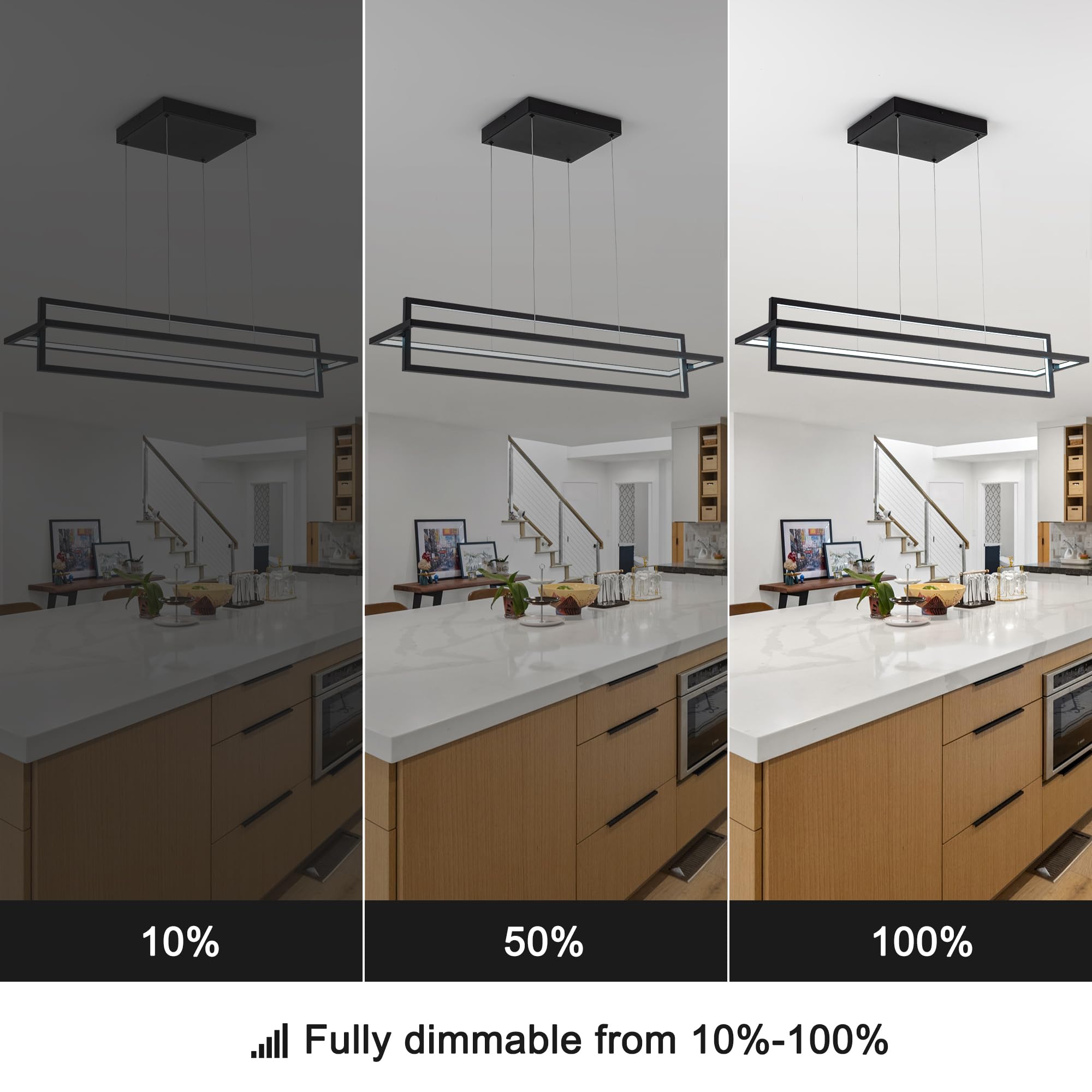 SUNMOO Modern LED Chandelier, Dimmable 35.4" Linear Pendant Light, Black for Kitchen Island, Dining Room, Hallway