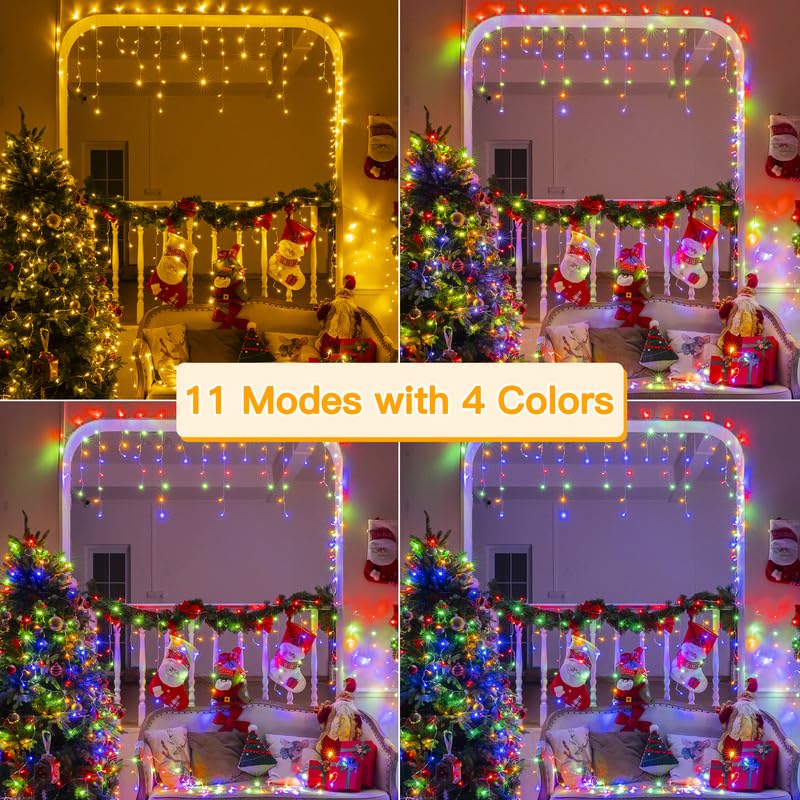 Ollny Icicle Lights 306Led, Color Changing With Remote, 25Ft Waterproof Holiday Lights, Warm White To Multicolor, Model Hg-29V306Bc
