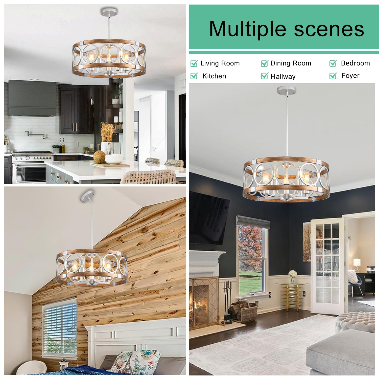 SHIANDAR Flush Mount Ceiling Light, 5-Light Silver Drum Chandelier, Modern Farmhouse Pendant for Kitchen, Model TYdk-mw All240206