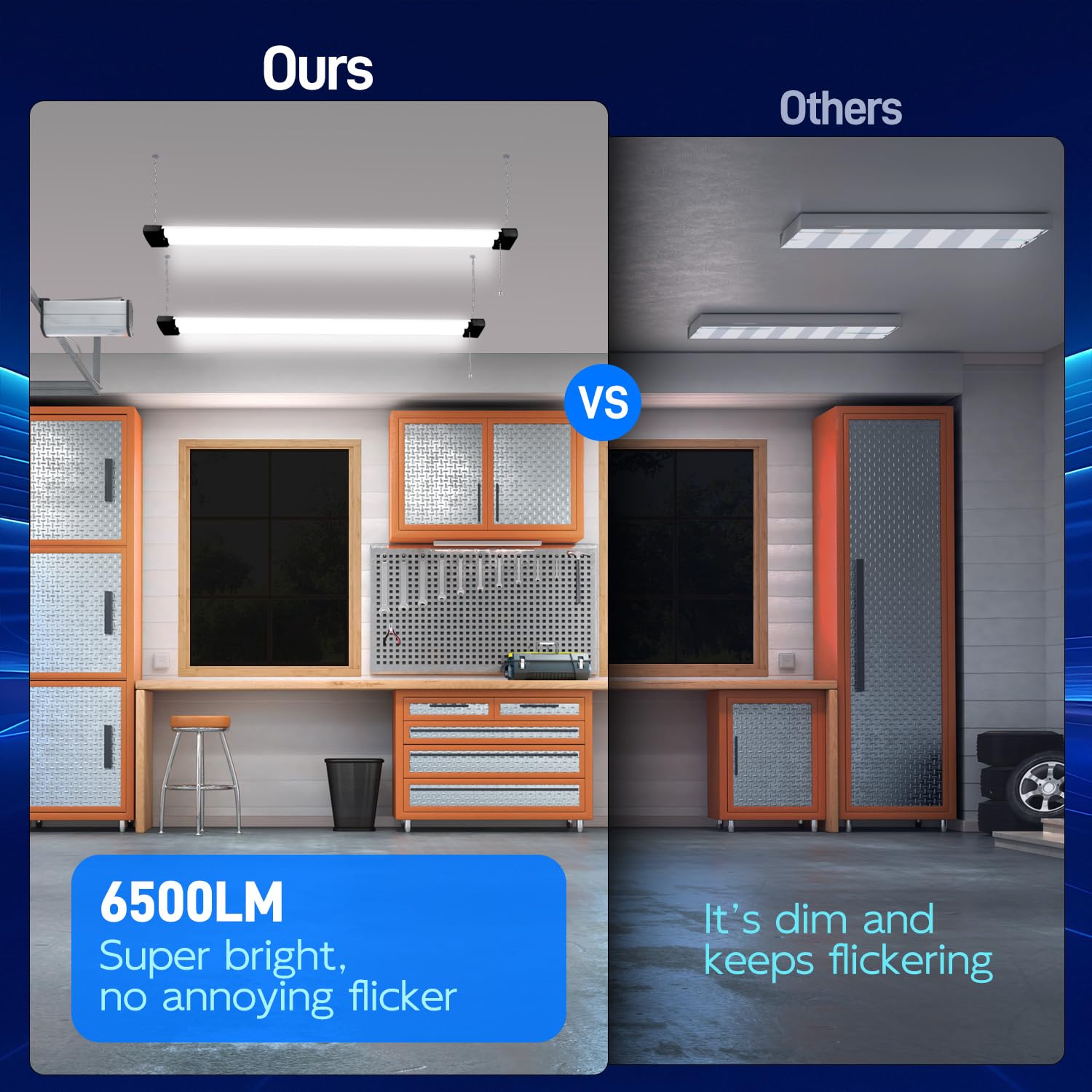 hykolity 4FT Linkable LED Shop Light, 6500lm, 60W Utility Fixture, 5000K Daylight, Black, Model HBSP-MB4F-