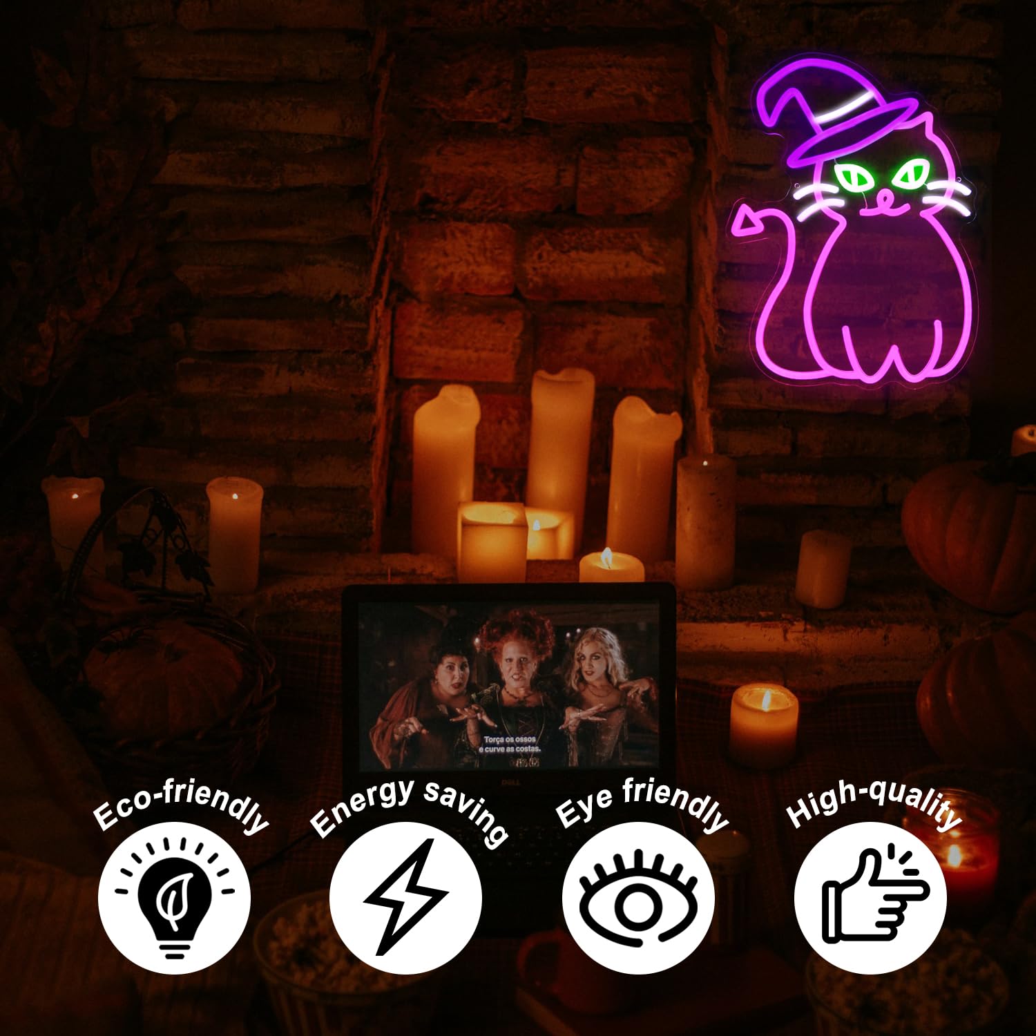 Pink Cat With Witch Hat Neon Sign Halloween Led Neon Signs For Wall Decor Cool Animal Neon Led Light Sign Halloween Witch Cat Light Up Signs For Bedroom Bar Party Decor Halloween Gifts