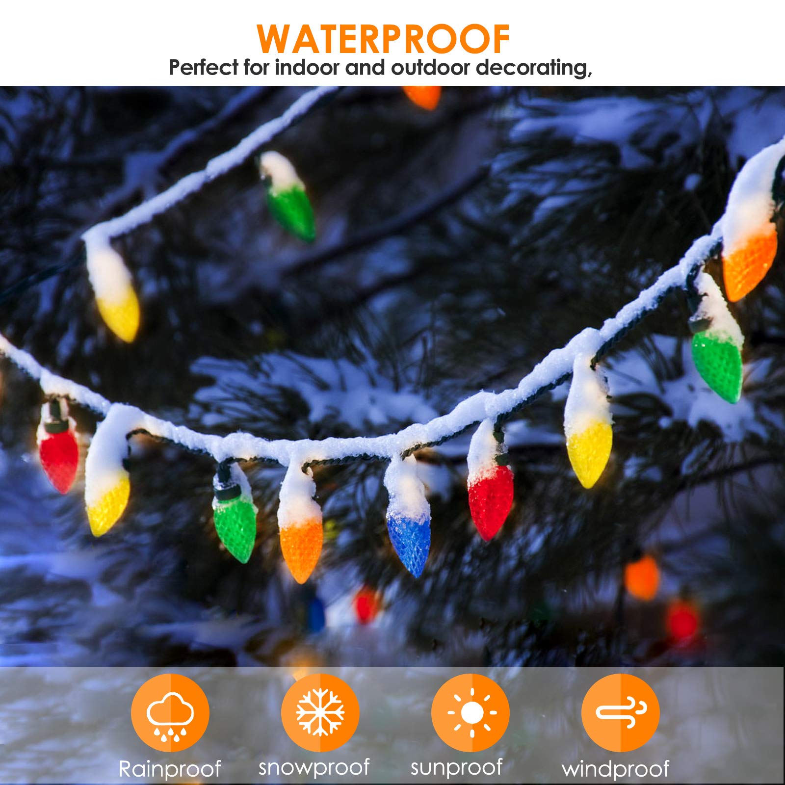 ZiegLad C9 Battery Operated Christmas Lights, 50 Multicolor LED Bulbs, 16.5FT, Big Bulbs, Indoor Outdoor Decoration