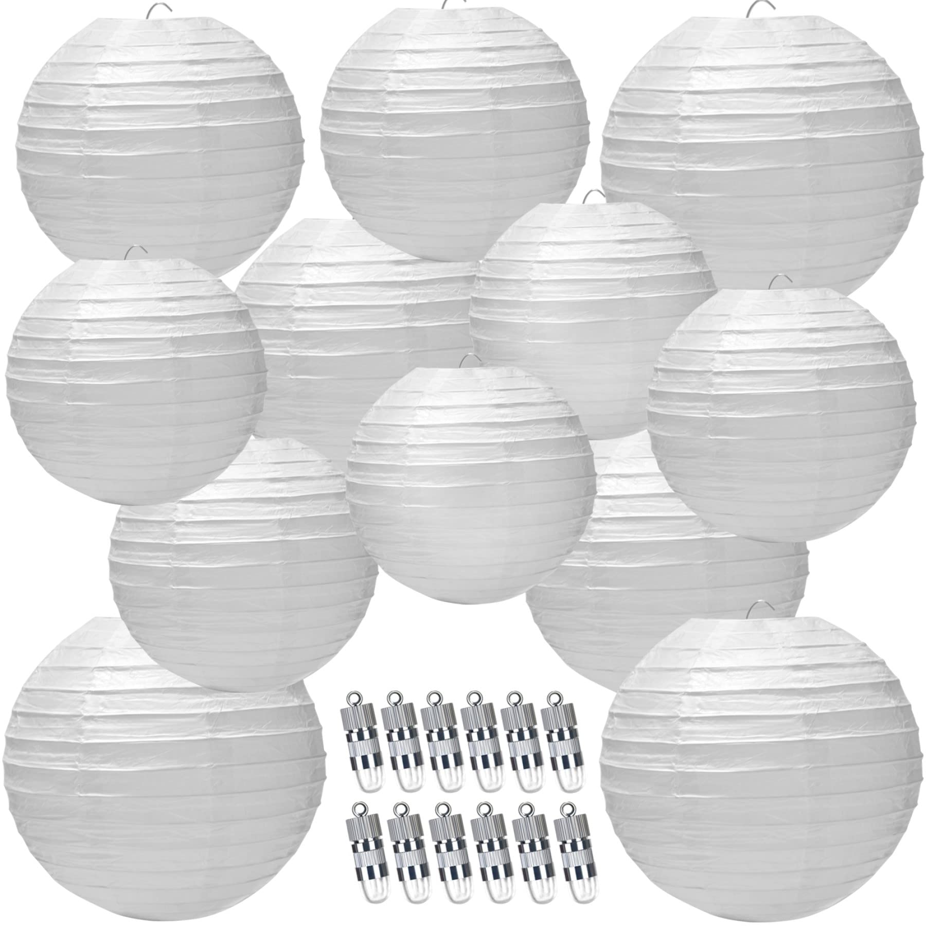 12 Packs White Led Paper Lantern With Lights ,6&quot; 8&quot; 10&quot; 12&quot; Round Hanging Chinese/Japanese Ball Lantern For Christmas Valentine'S Day Easter 4Th Of July Christmas