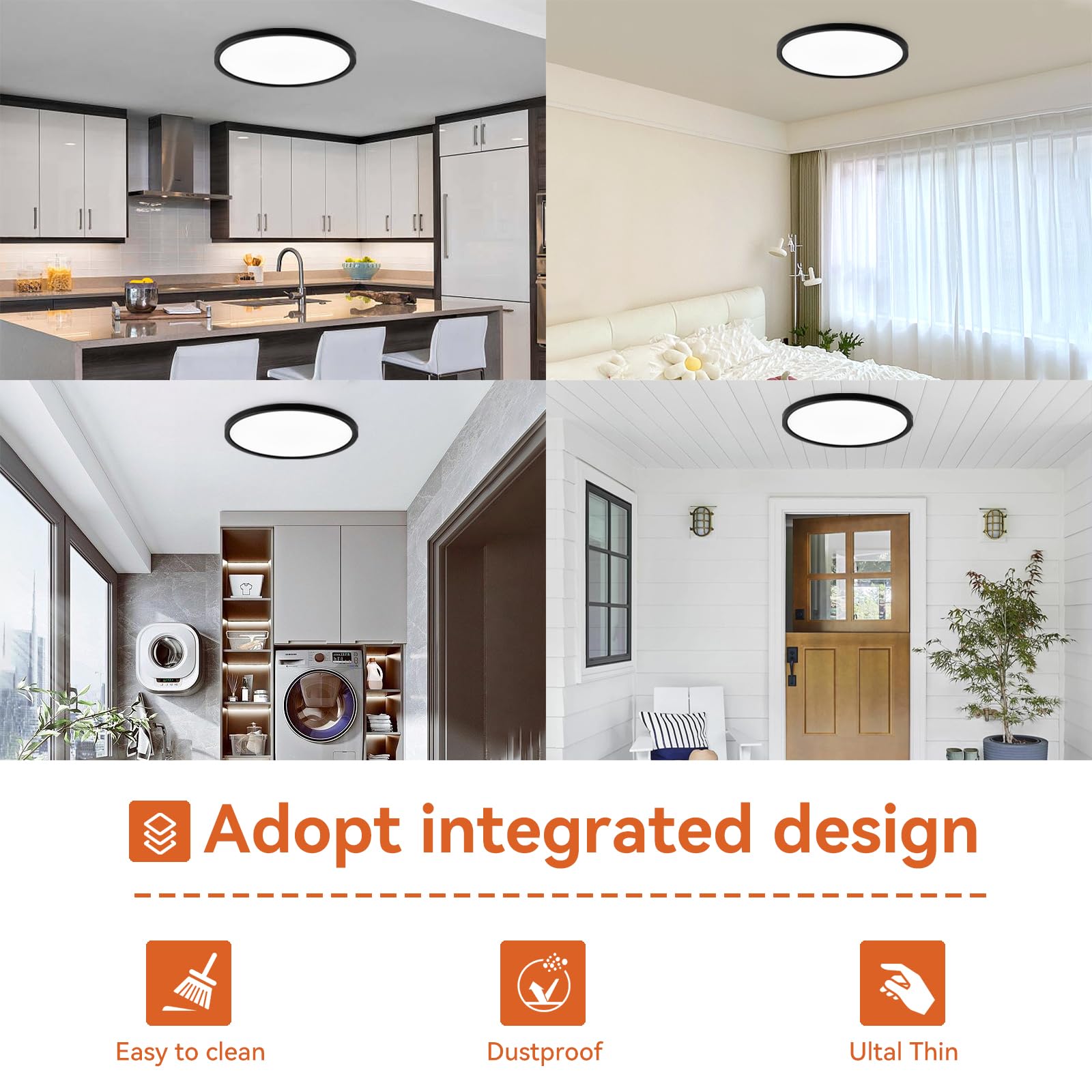 Taloya 10 Inch Black Led Ceiling Light Fixture Flush Mount, 5-In-1 Cct Selectable (3000K/3500K/4000K/5000K/6500K), 2000Lm 0.94Inch Thickness Low Profile Surface Mounted Light Fixture For Hallway