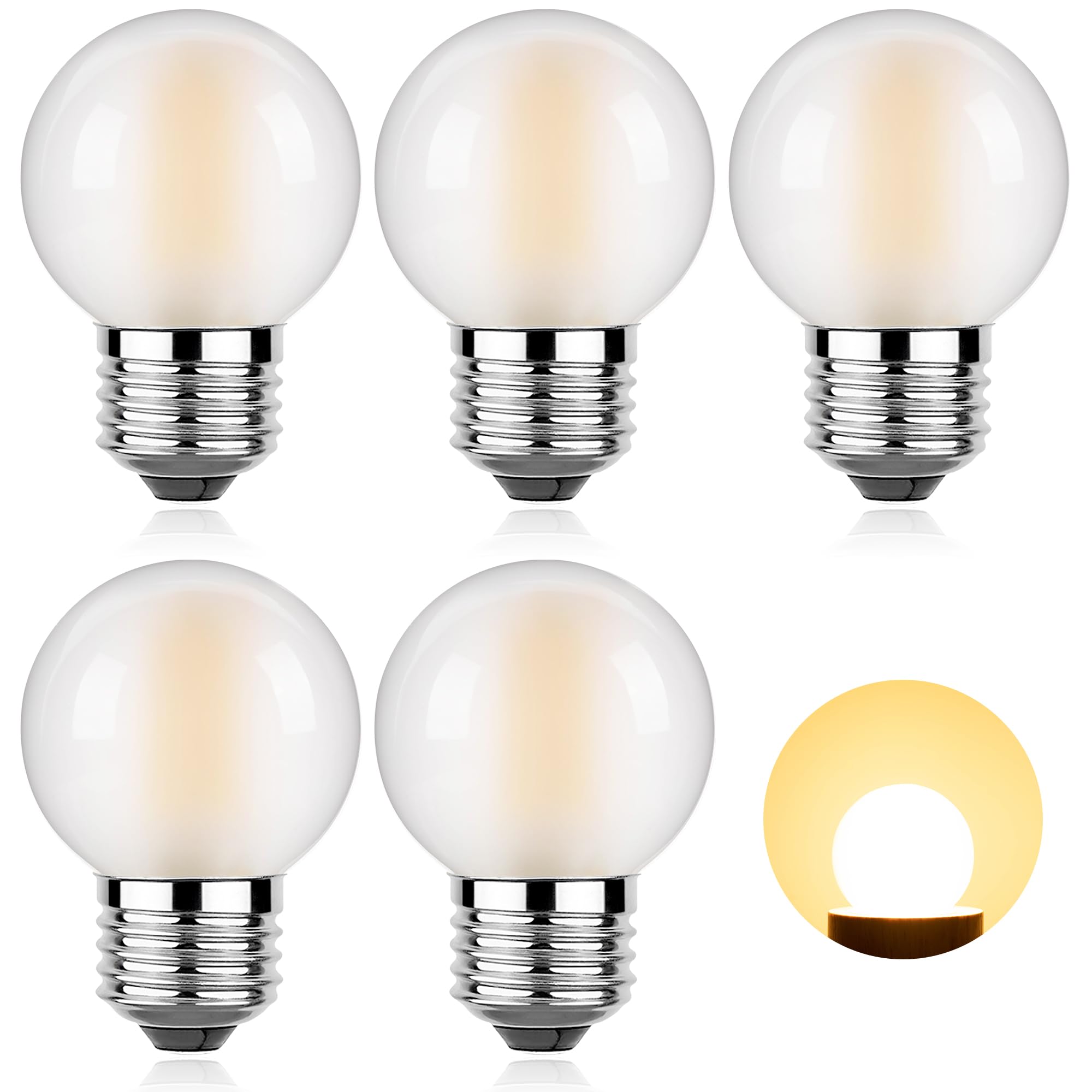 Sphoon Dimmable E26 Led Edison Light Bulbs Frosted G16.5 4W Equal 40 Watt Decorative Globe Bulb For Vanity, Bathroom, Wall Sconc