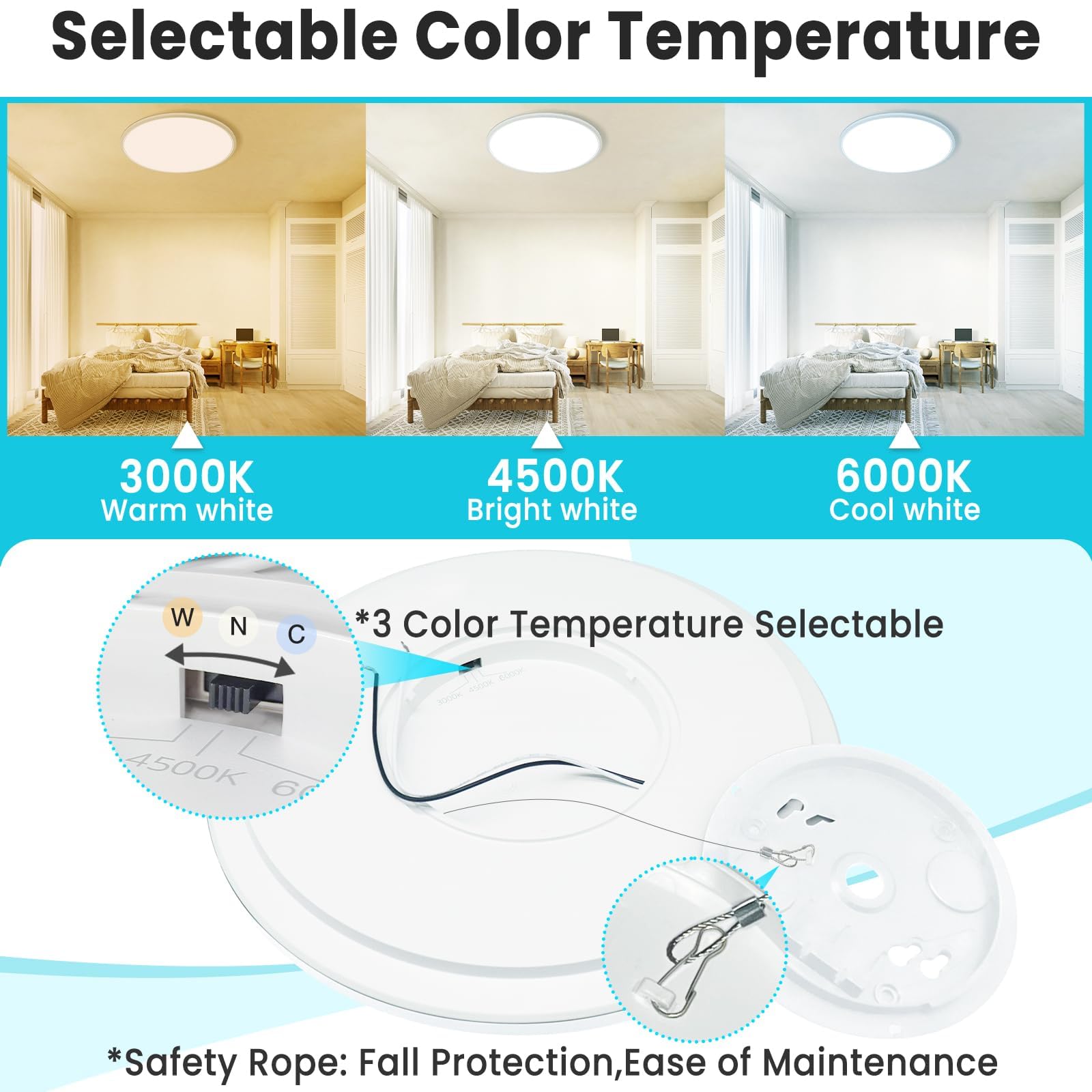 Libtit Large Led Ceiling Light 16.5Inch, 4200Lm 36W Bright Flush Mount Lights For Ceiling, 3000K/4500K/6000K White Surface Mount