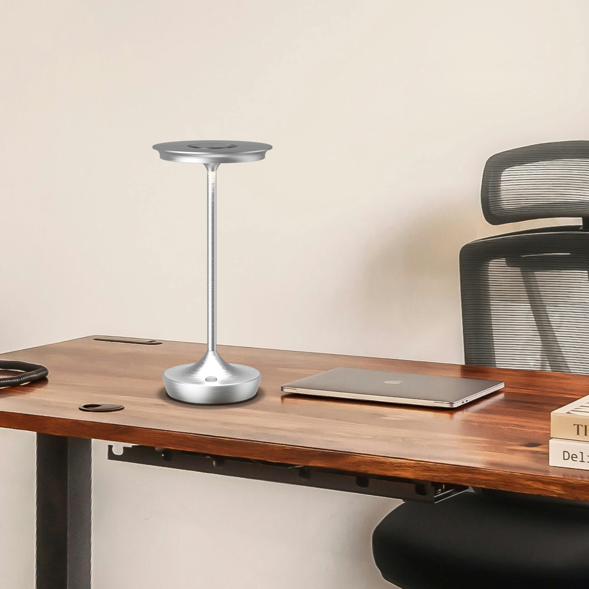 YHT Cordless Rechargeable Table Lamp, 6000mAh Battery, Waterproof, 3 Color Dimming, Aluminum, Silver, Model 825, 2 Pack