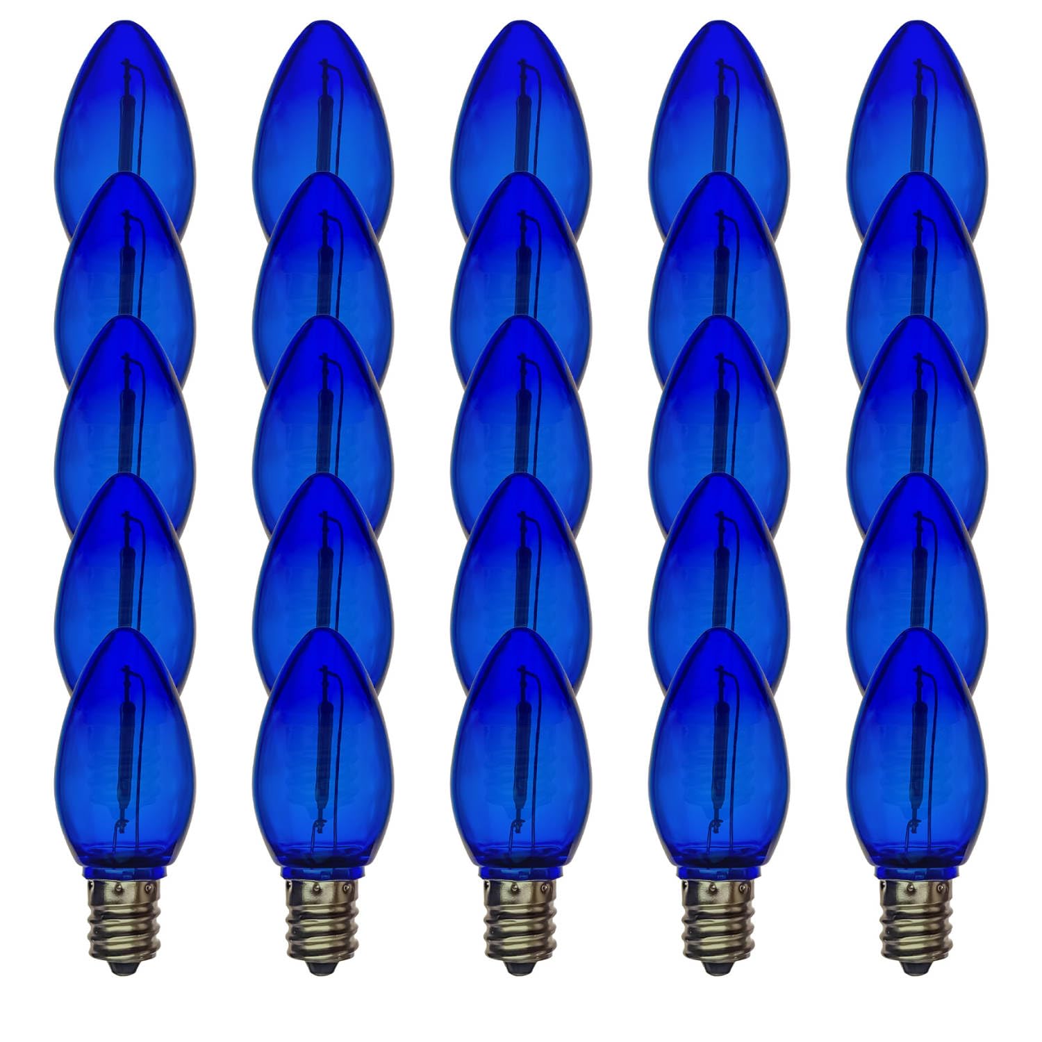 EZLS C7 Dark Blue Colored LED Filament Plastic Bulbs Pack of 25