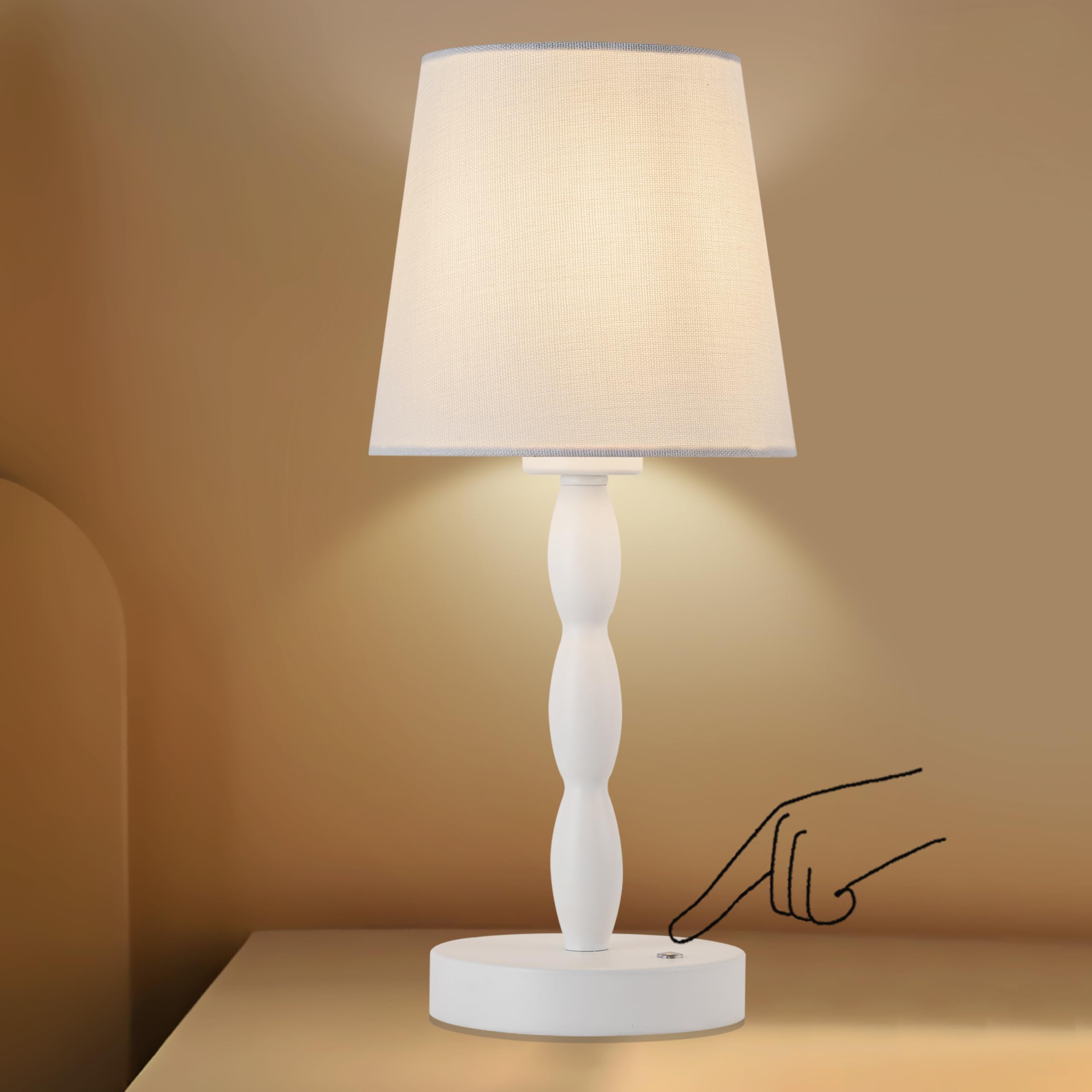 CASTLELIFE Portable Cordless Table Lamp, Touch Desk Lamp, 3-Level Brightness, Rechargeable, Metal, White, Model CL8433-BS