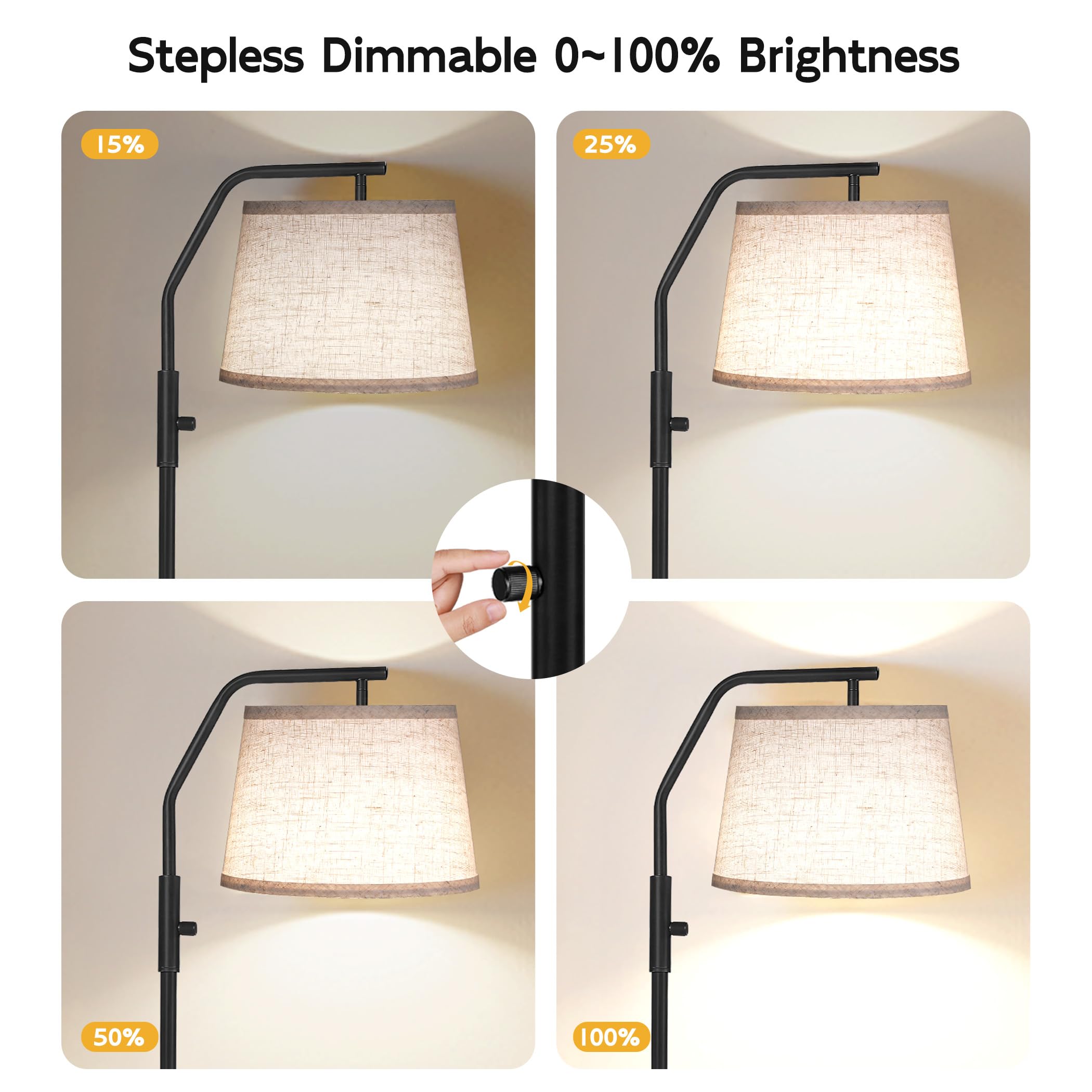 Sunmory Floor Lamps For Living Room, 9W Bulb Included, Tall Lamp For Bedroom With Adjustable Head, Modern Standing Lamp, 0-100%