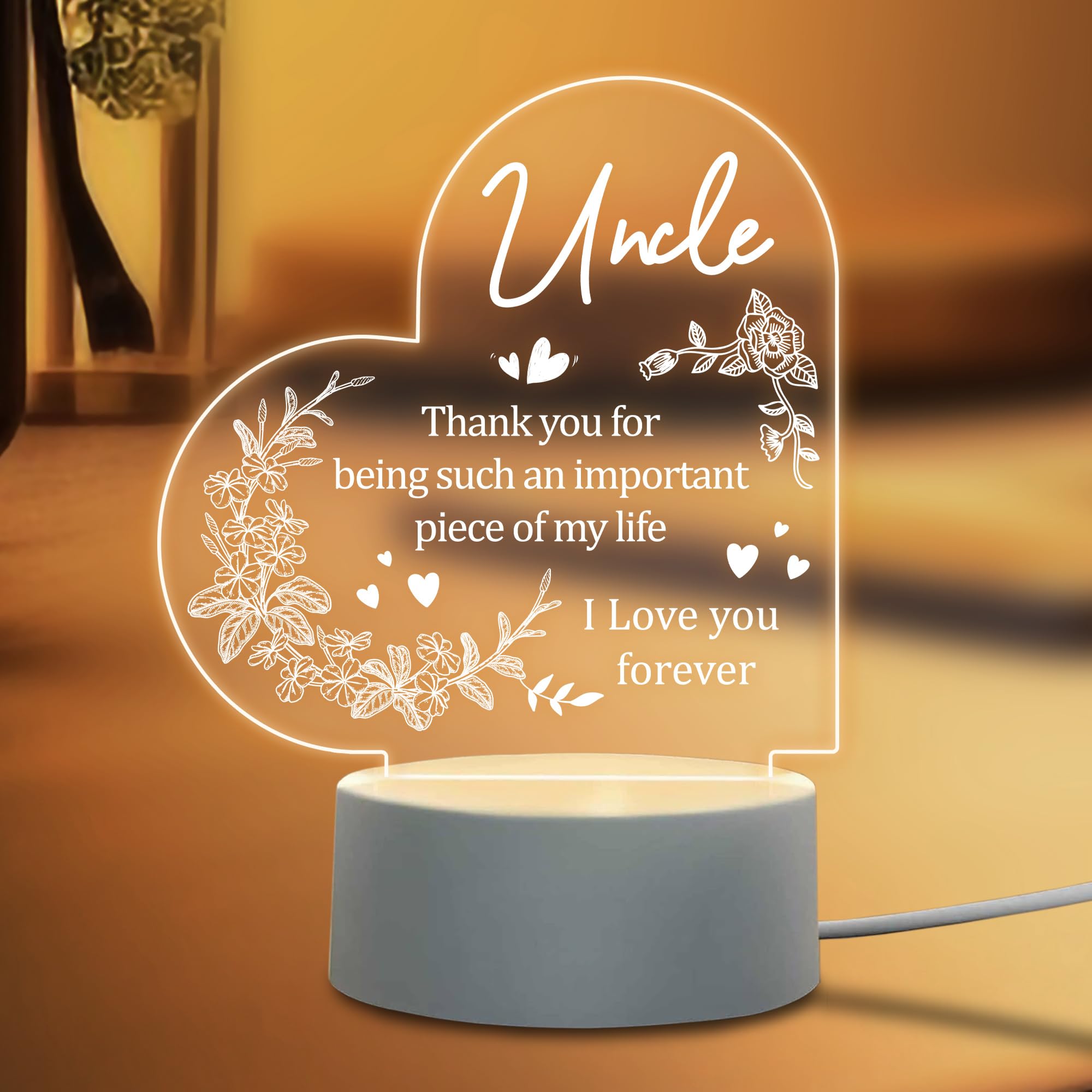IWANTDIY Uncle Birthday Gifts from Niece Nephew, Acrylic Engraved Night Light with Base for Fathers Day, Thanksgiving, Birthday