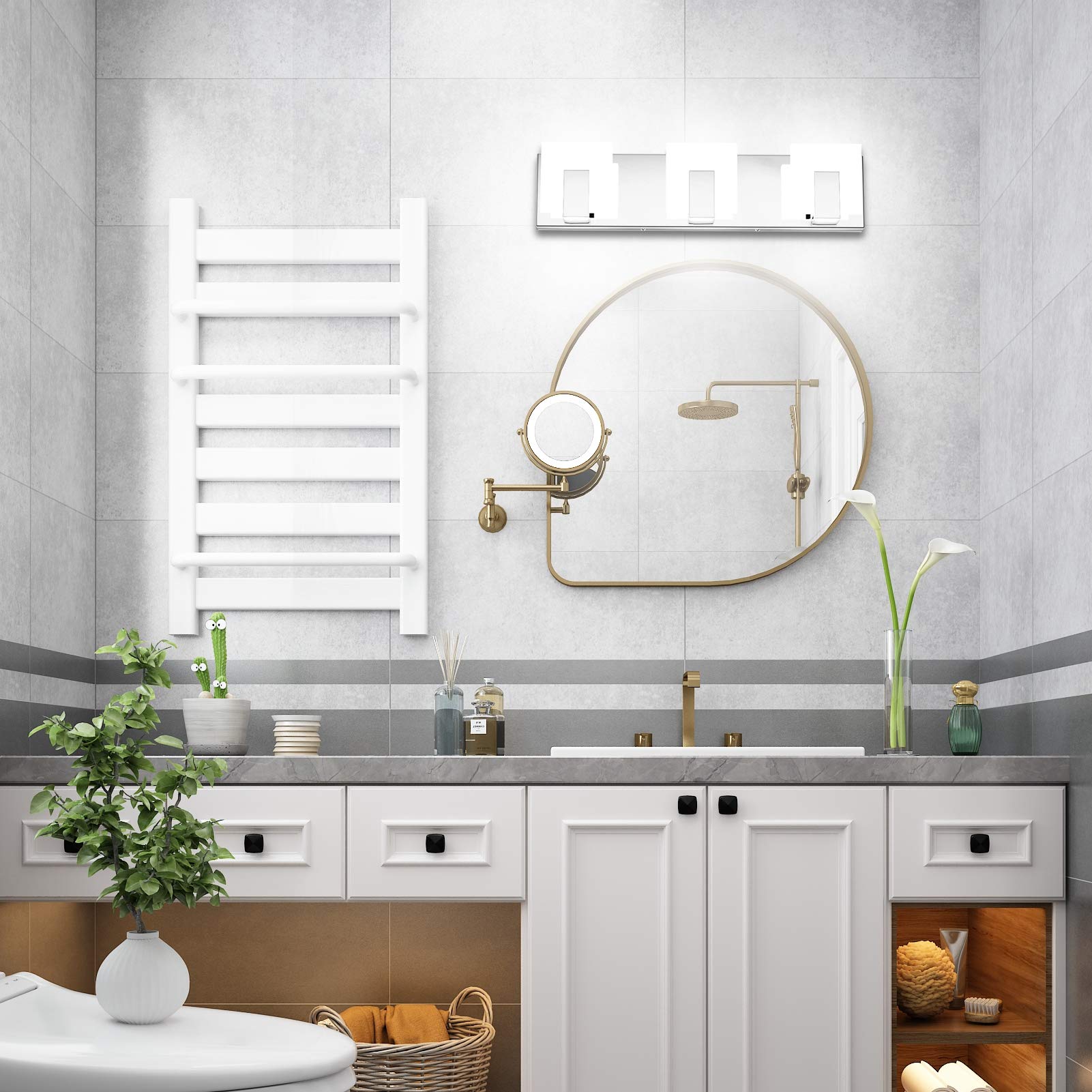 Aipsun Modern LED Vanity Light - 3 Lights, Frosted White Acrylic, Chrome Finish, 6000K for Bathroom, Model Ca-1105-3T