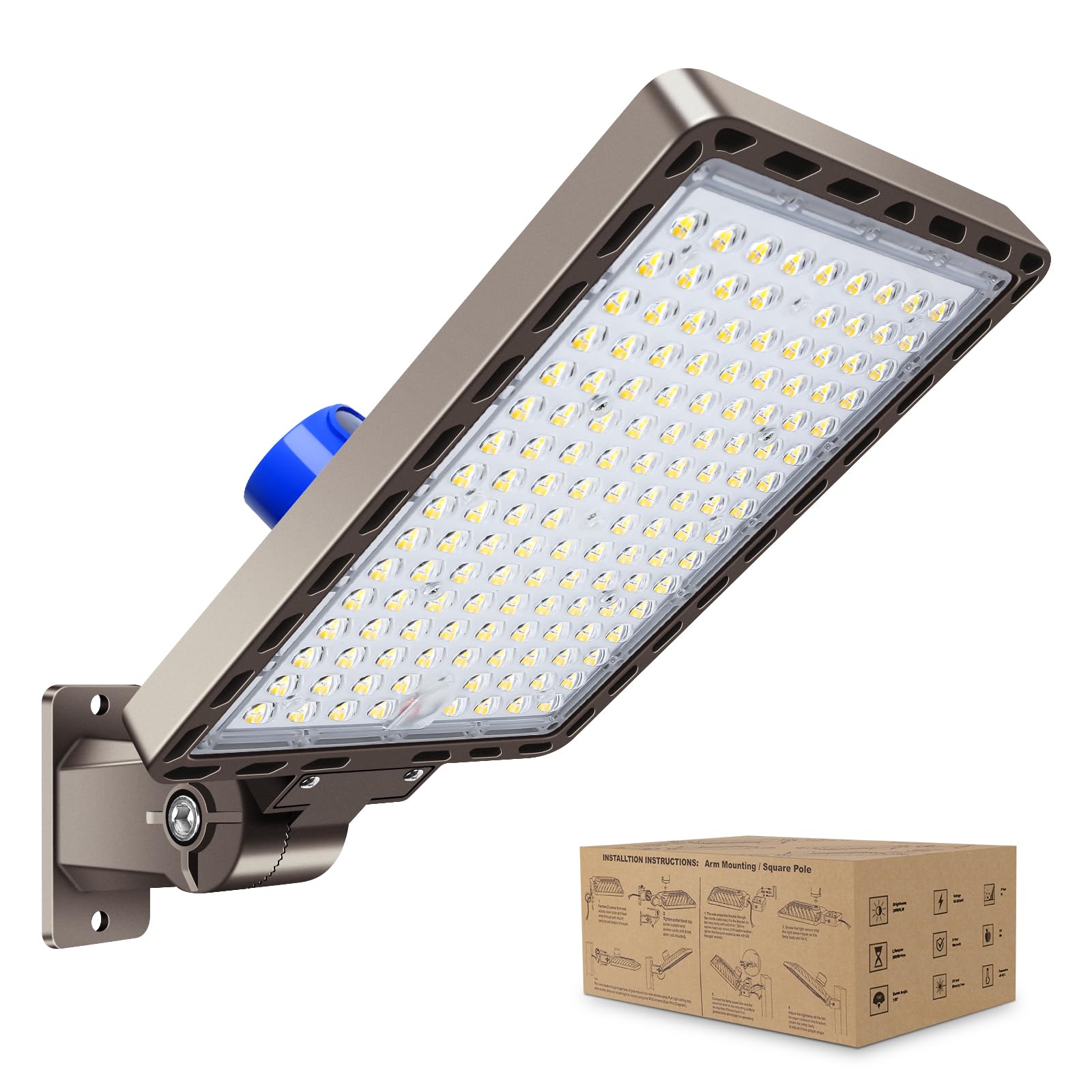 Biritalo 350W Led Parking Lot Light Outdoor:Arm Mount 52500Lm Super Bright Dusk To Dawn Led Shoebox Lighting Commercial 5000K 100-277V Ip65 Waterproof Wall Floodlights For Park Stadium Barn Yard