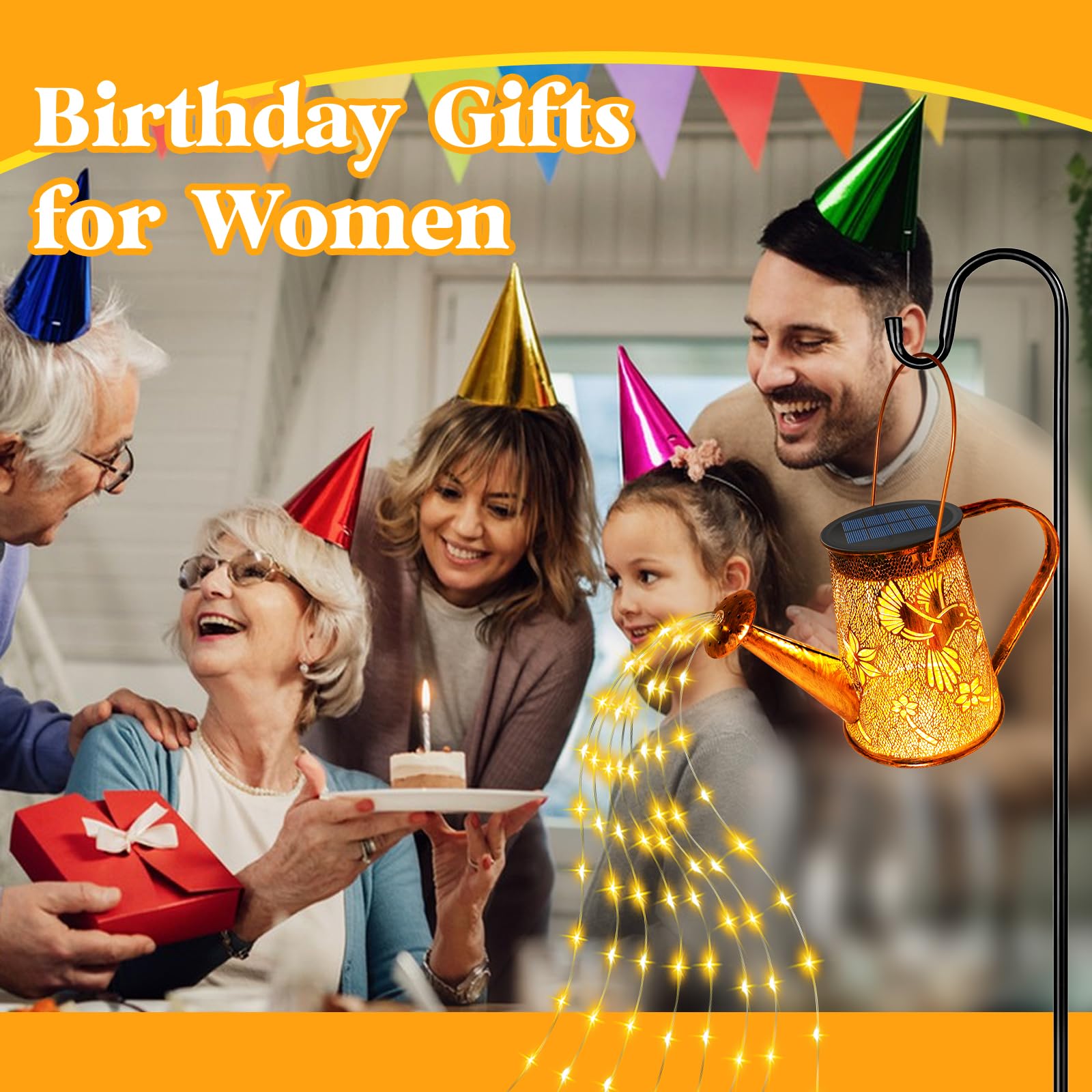 2 Pack Solar Watering Can Lights, Hummingbird Gifts For Women Mom Grandma Birthday, Waterproof Outdoor Garden Decor Large Hangin