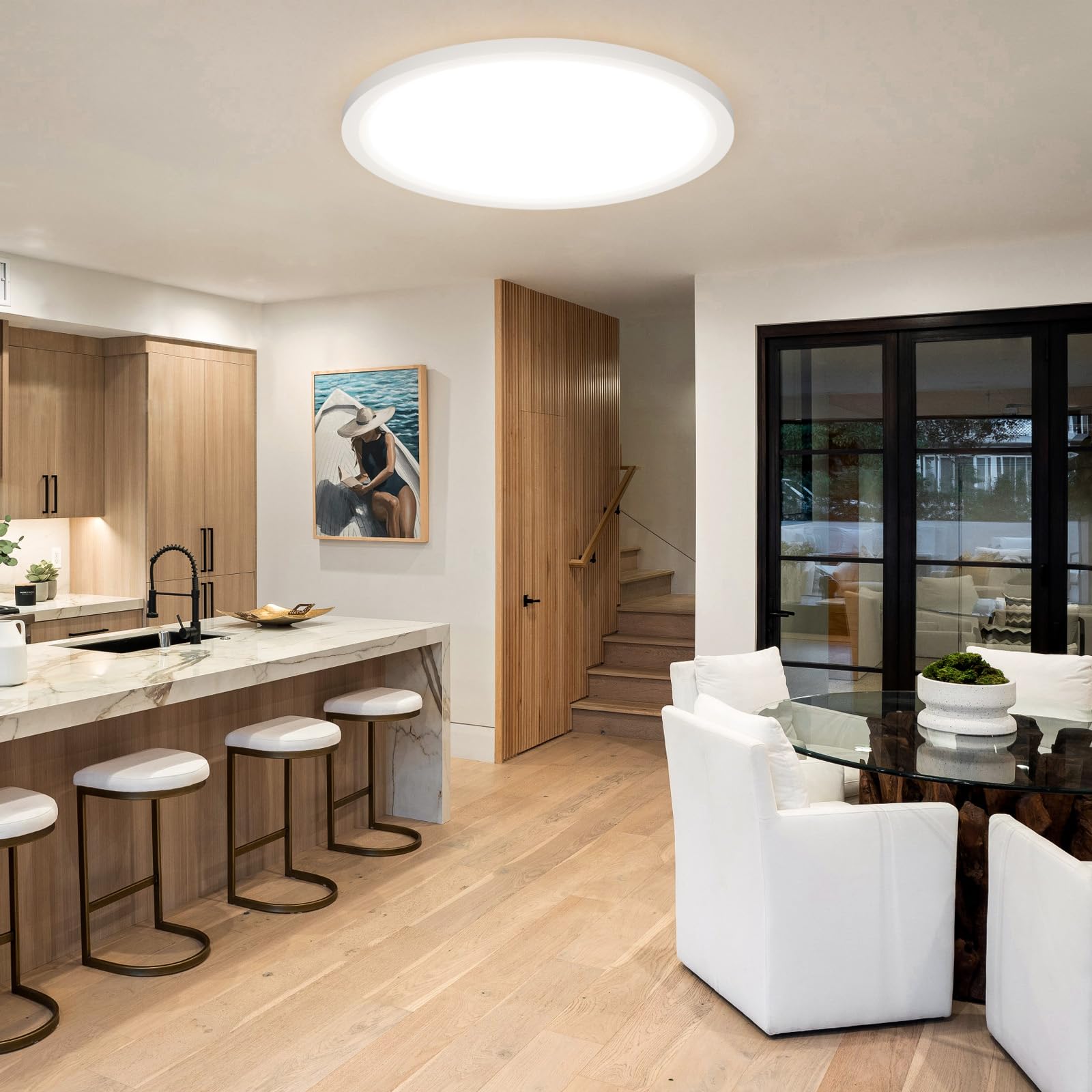 2Pack Led Flush Mount Ceiling Light Fixture, 3000K-4000K-6500K & 150W Equivalent Modern Kitchen Recessed Ceiling Lamp 24W 3200Lm