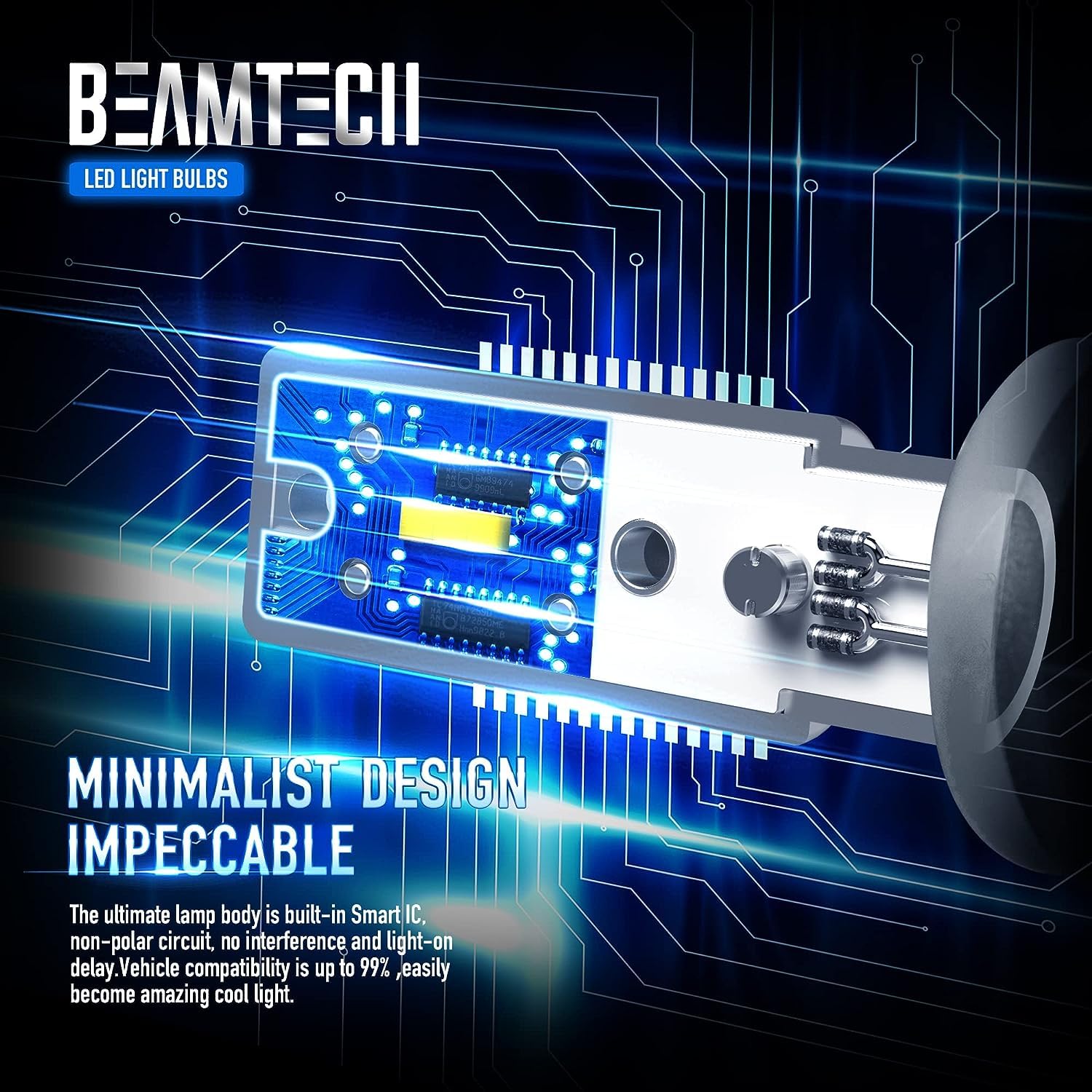 BEAMTECH 881 LED Fog Light Bulb, 6500K Xenon White, 800 Lumens, Non-Polarity, Pack of 2, Model 881 (894 898