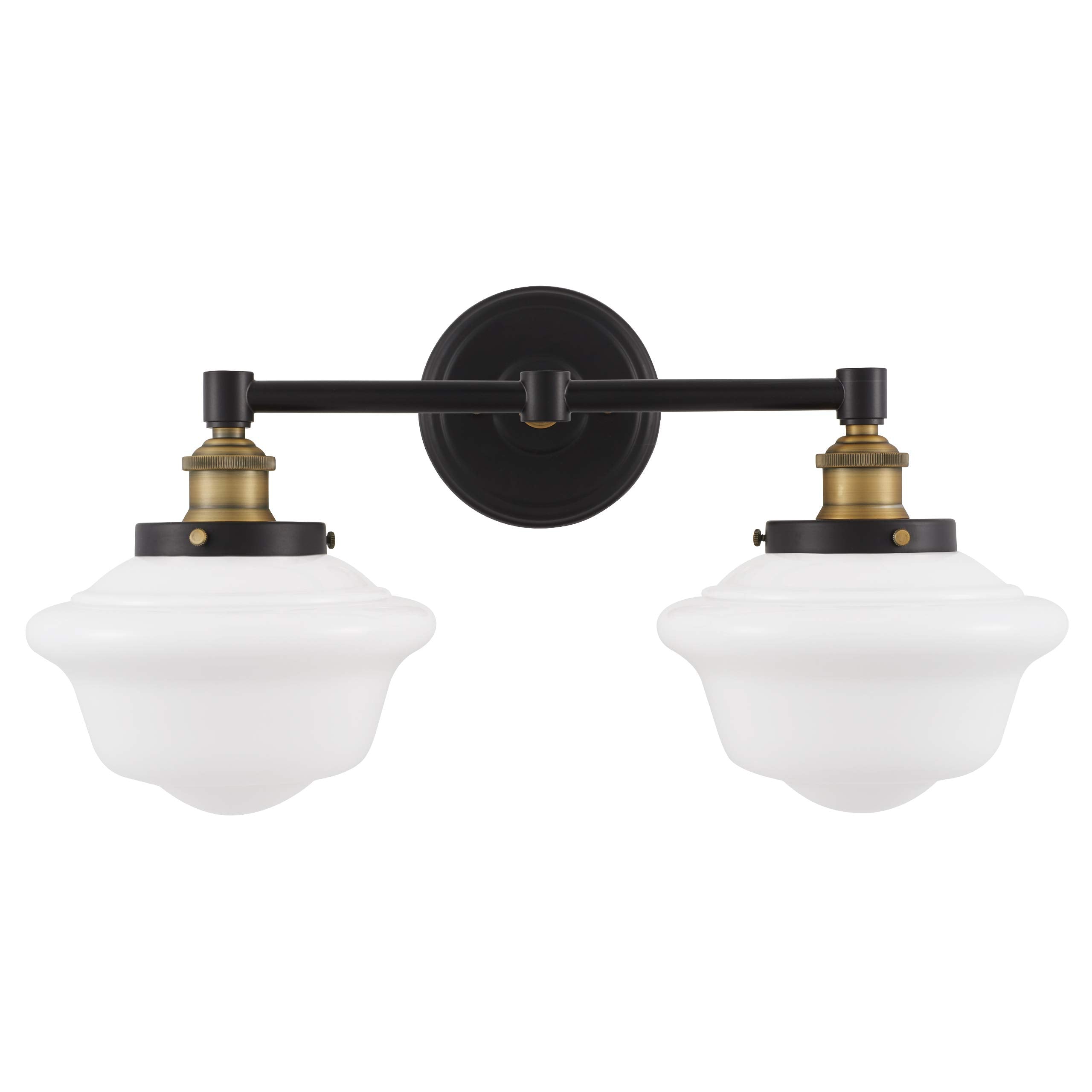 Linea di Liara 2-Light Bathroom Vanity Light Fixture, Antique Brass, Milk Glass Shades, Model LL-WL272-MILK-AB, UL Listed