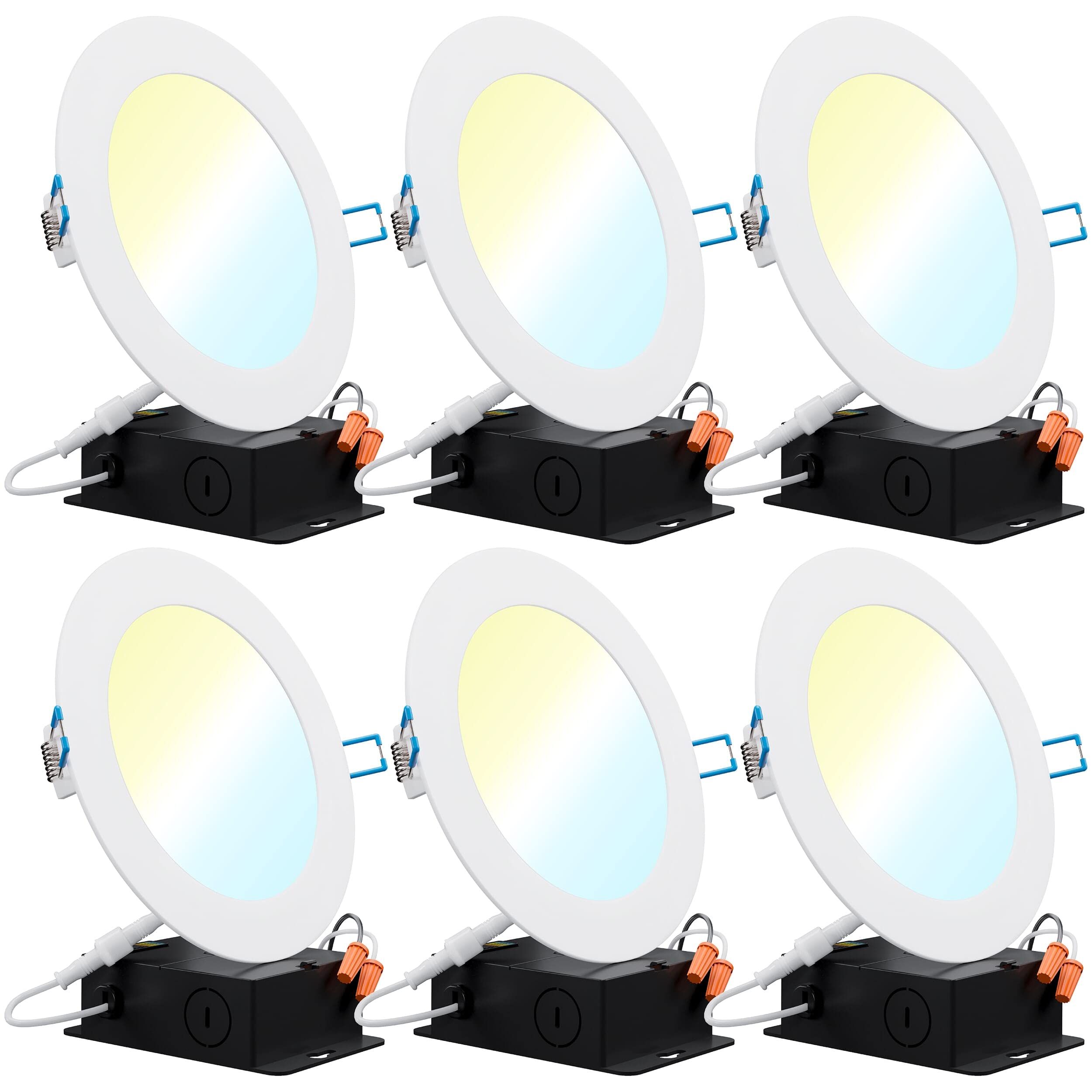 Sunco 6 Pack 6 Inch Slim Led Recessed Ceiling Lights, Selectable Cct 2700K/3000K/3500K/4000K/5000K, Dimmable, 14W, Canless With Junction Box - T24