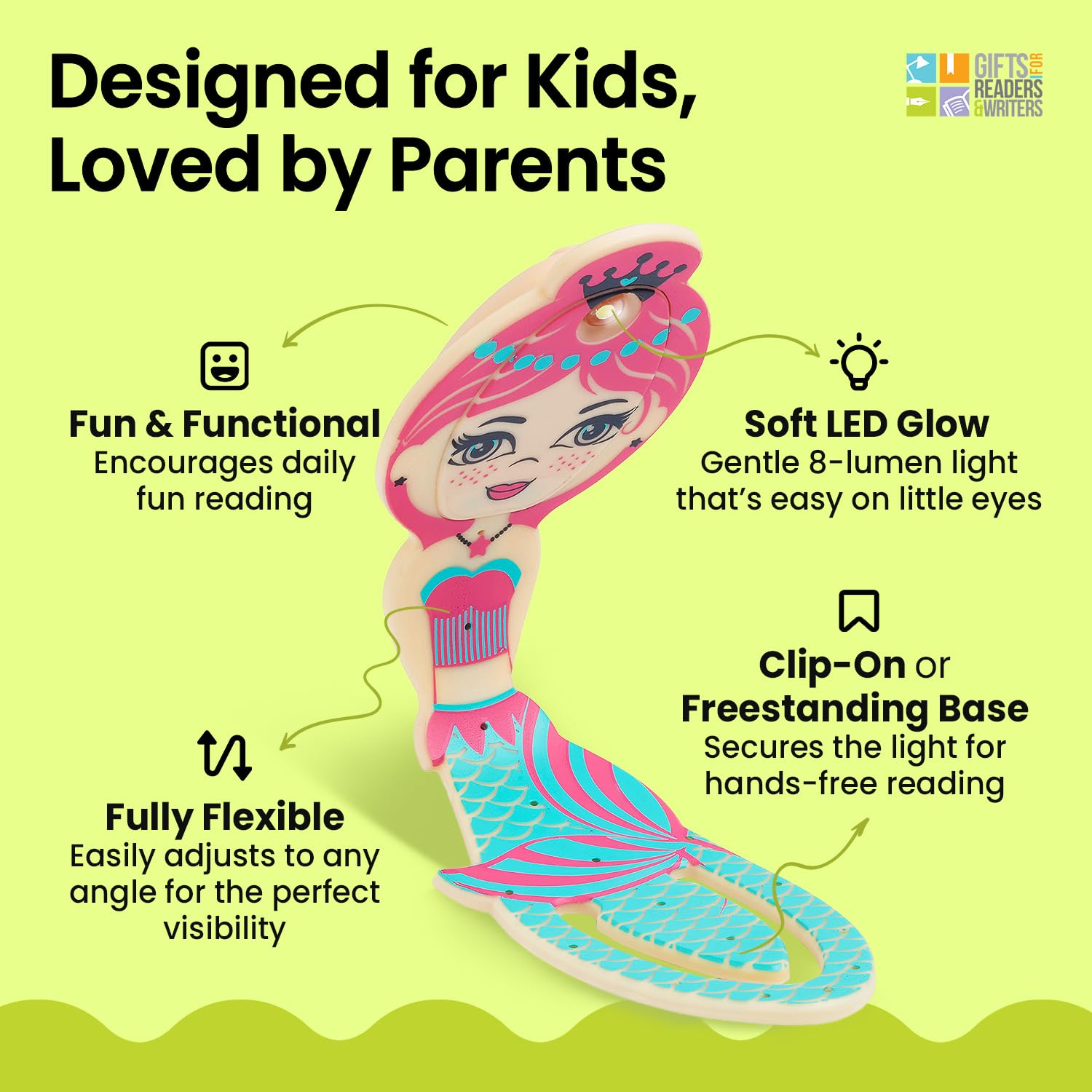 Gifts for Readers & Writers Bookmark Reading Light Mermaid Teal - 2in1 Clip On Bookmark Kids Book Light for Reading Night in Bed