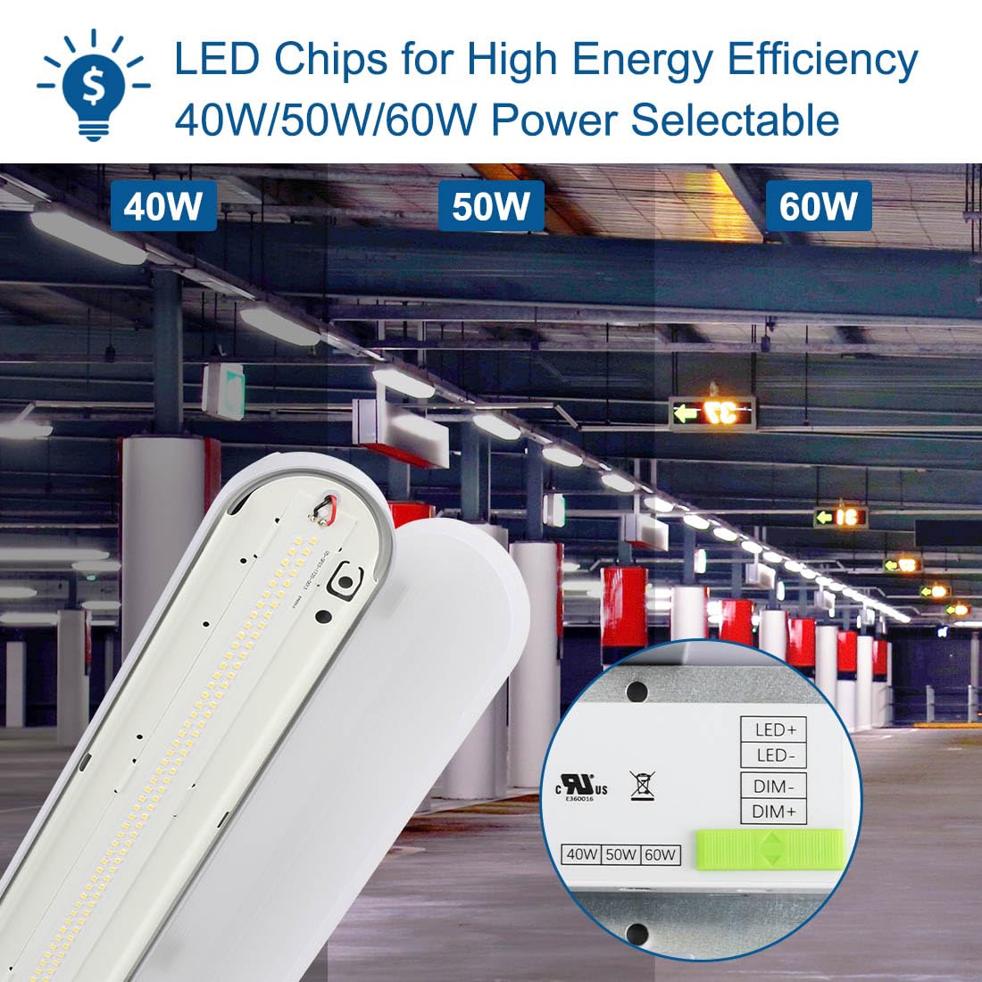 Dakason 4Ft Led Vapor Tight Light 60W 6600Lm (120W Eq.), Waterproof Led Outdoor Shop Light 5000K Ip65 100-277V Led Vapor Proof F