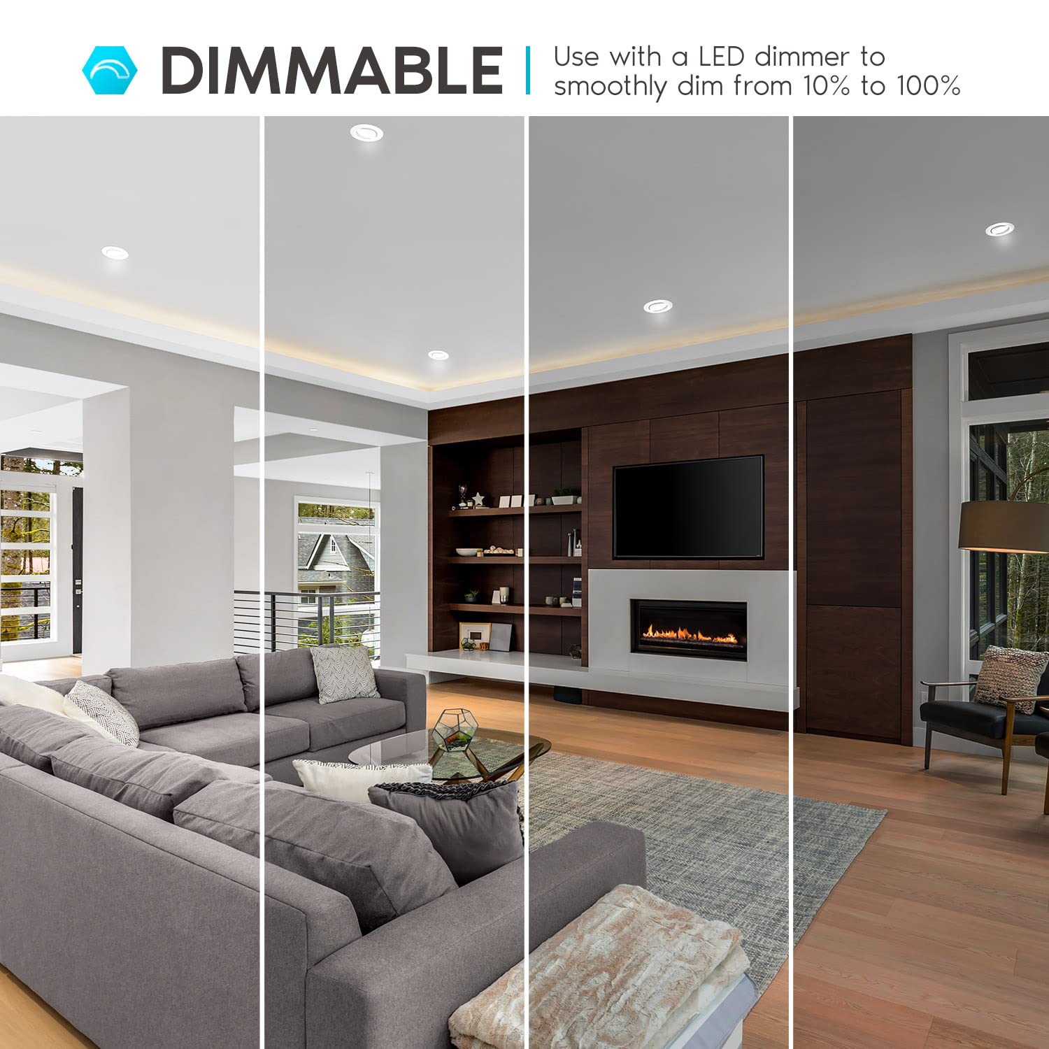 Luxrite 4 Inch Gimbal Led Recessed Lighting Can Light, 8W=60W, 5 Color Selectable 2700K-5000K, Cri 90, Dimmable Adjustable Led D