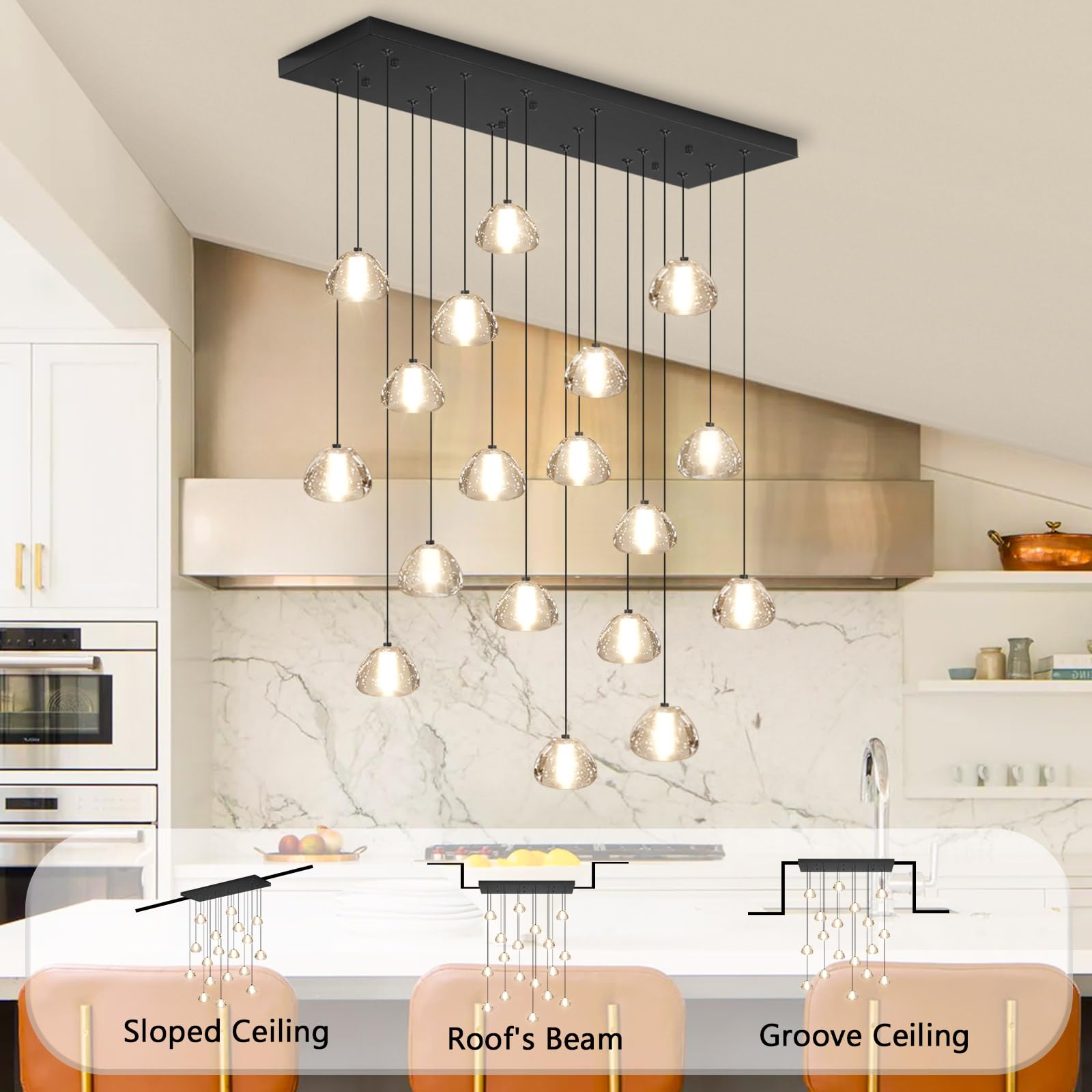 Dolria Crystal Rectangular Chandeliers For Living Room Dining Room Light Led Pendant Lights Fixtures Lighting Chandelier For Foyer Entrance Black