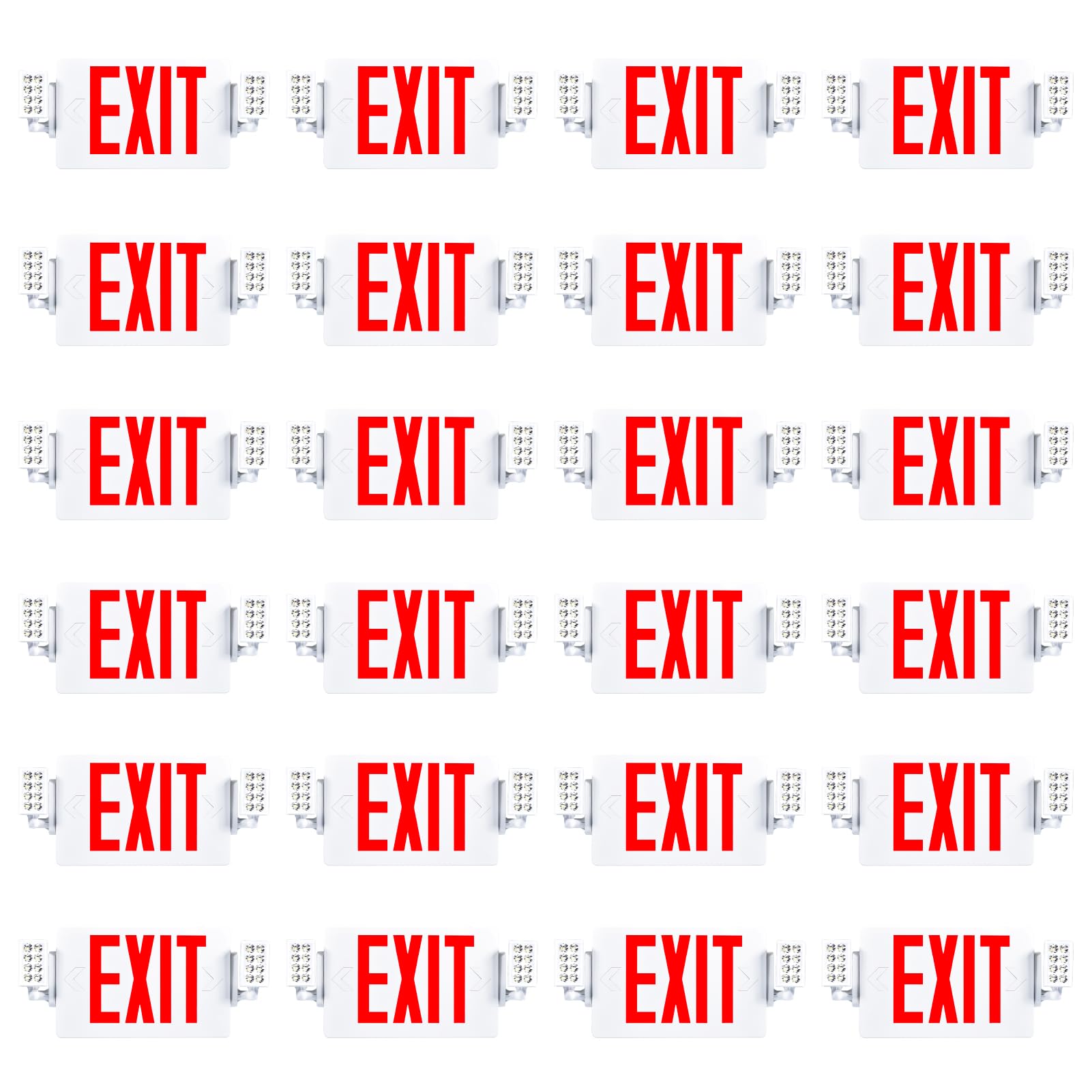 Sunco 24 Pack Red Exit Sign with Emergency Lights, Two Adjustable LED Head Lights, 94V-0 Fire Resistant, Backup Battery, 120-277
