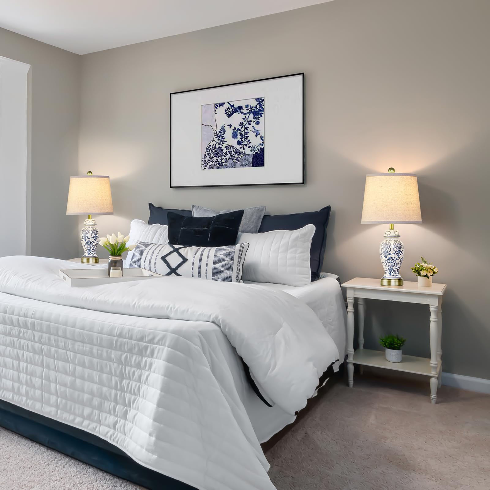 Roriano Chinoiserie Ceramic Table Lamps Set Of 2 For Living Room Bedroom Bedside  Traditional Blue And White Porcelain Classic Table Lamp For Nightstand Entryway  2 Led Bulbs Included