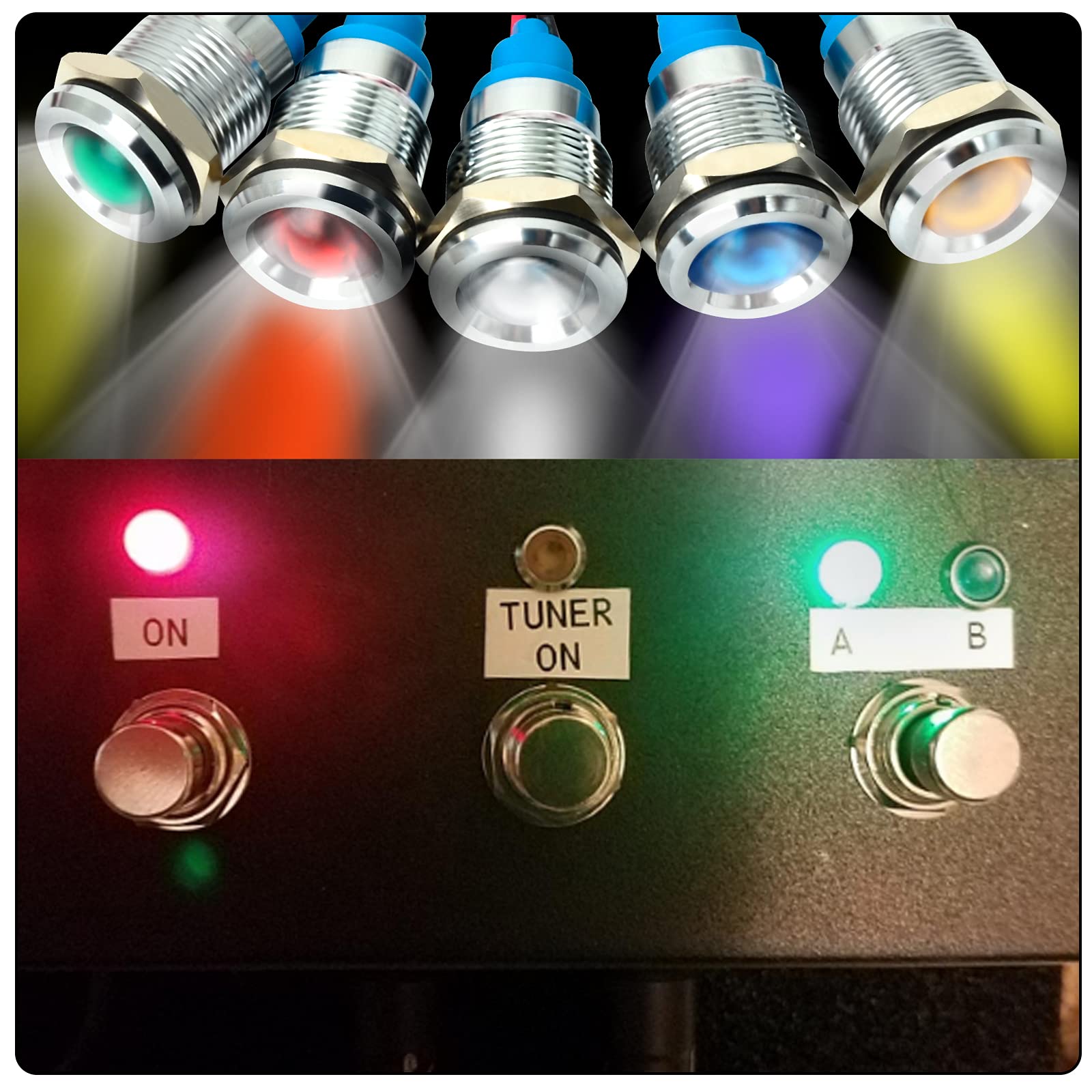Gasher 12V/24V/110V 20Ma Energy Saving Indicator Light Mounting Hole Size 8Mm(5/16Inch) Green Yellow Red Blue White (12V) 5 Pcs