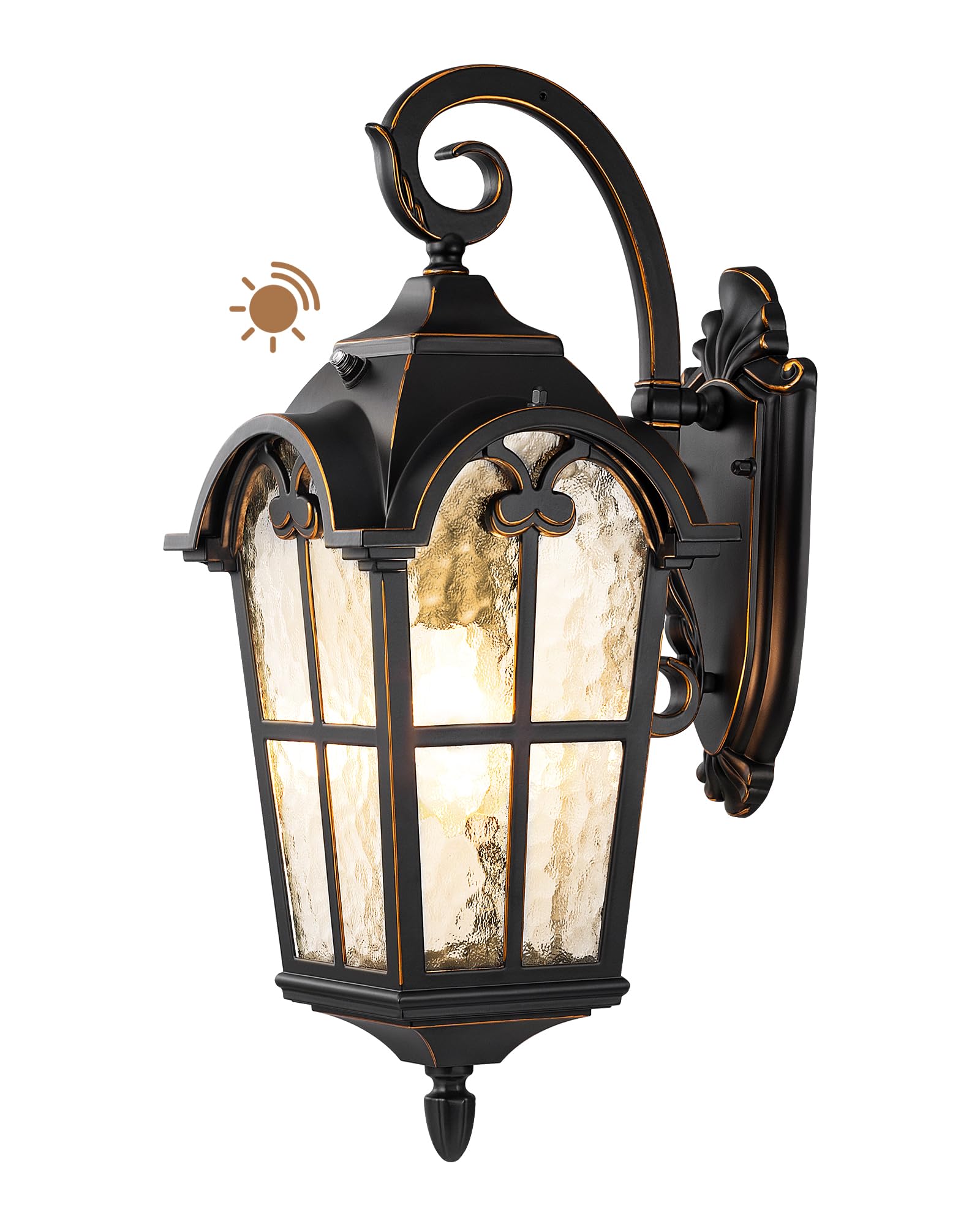 EDISHINE Dusk to Dawn Outdoor Wall Light, 20.4in Large Black Lantern, Waterproof Alluminum & Tempered Glass, Model HOWL06N
