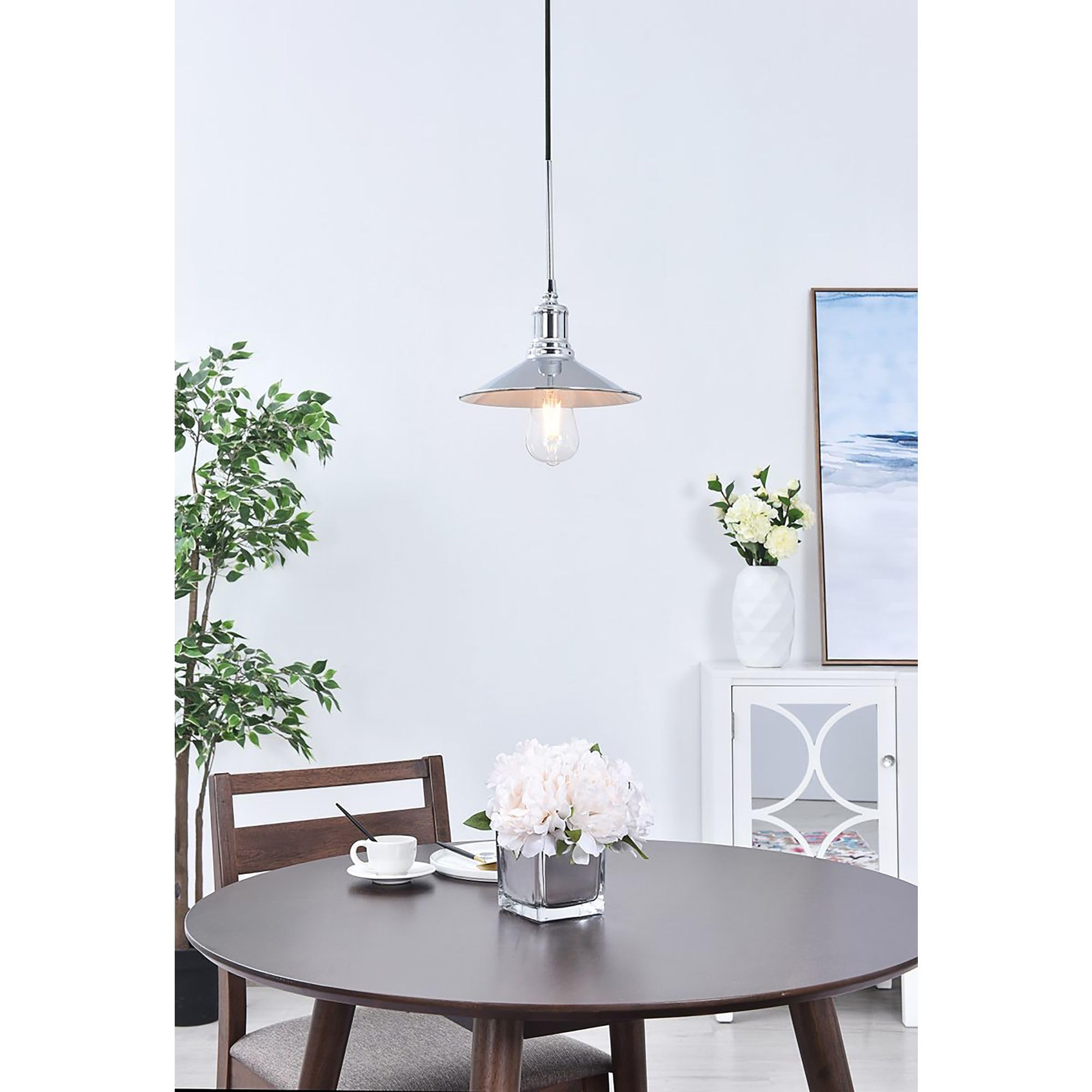 Living District Chrome Pendant Light - Modern Indoor Decorative Ceiling Fixture, 1 Light
