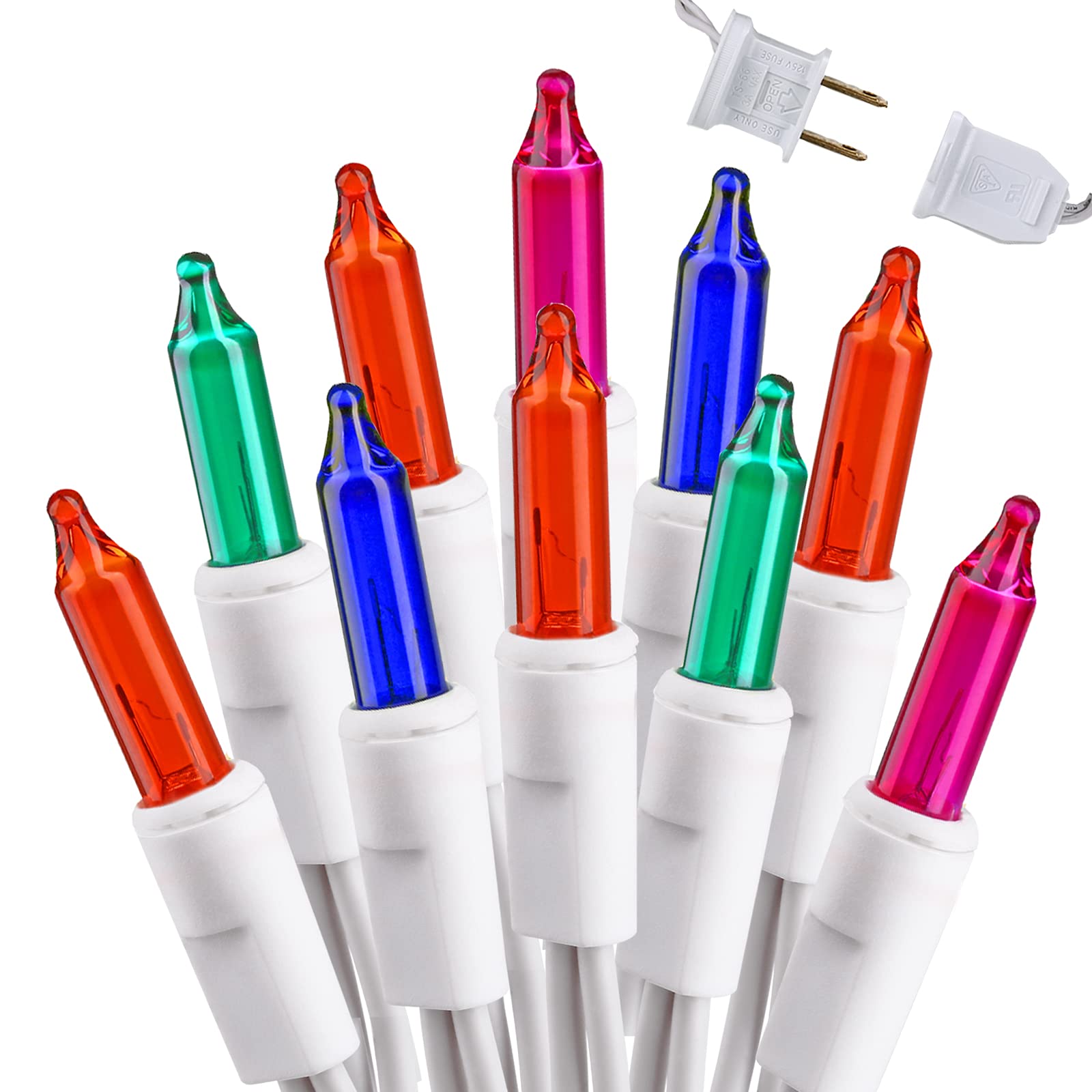 Brizled Colored Christmas Lights, 300 Count 69.6ft Incandescent Christmas Lights, Connectable 120V UL Certificated Christmas String Lights, Mini Light Set White Wire for Xmas Tree Holiday Party Decor