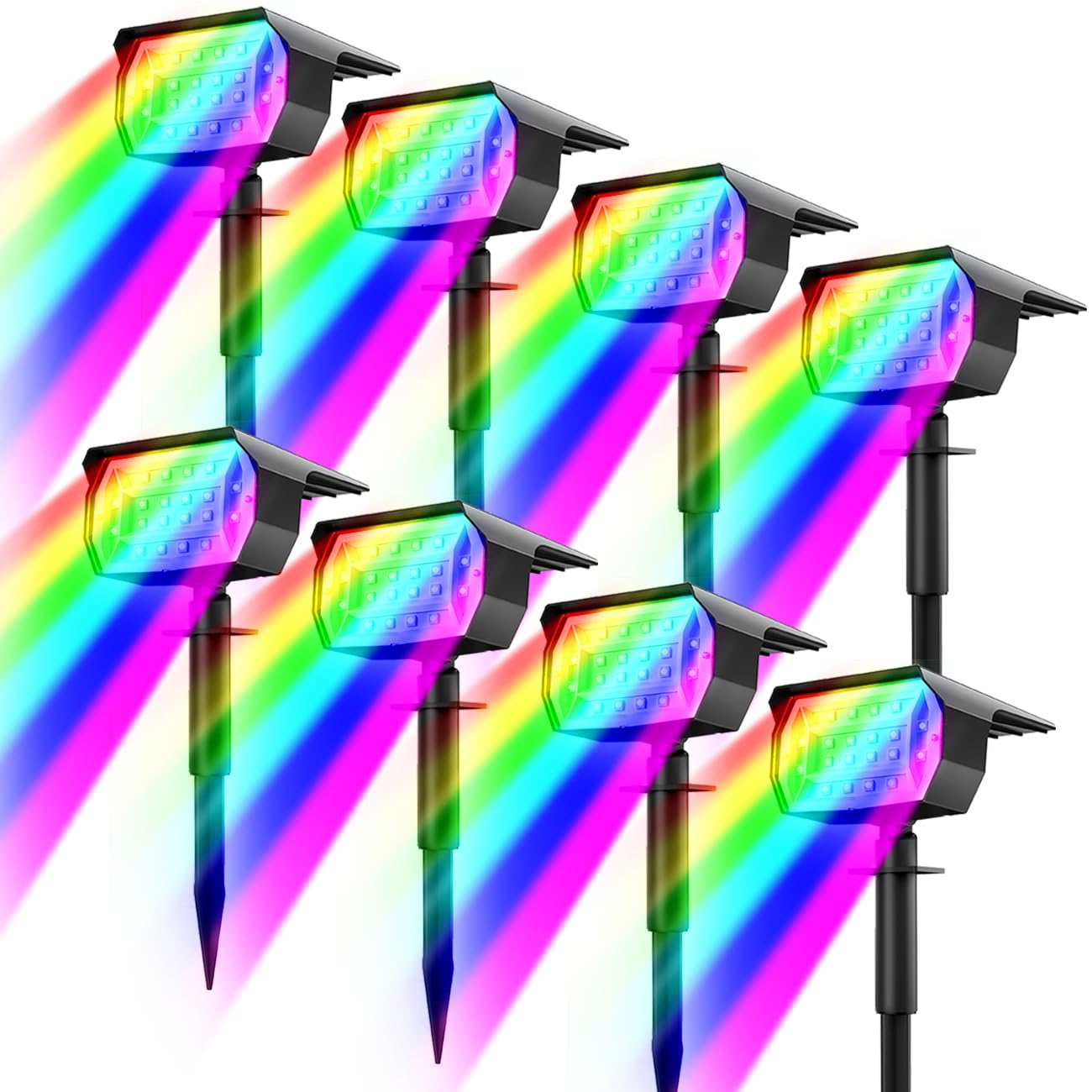 nipify 8 Pack Solar Spot Lights Outdoor Color Changing, 7 Modes Halloween RGB Solar Powered Waterproof Spotlight, Landscape Ligh