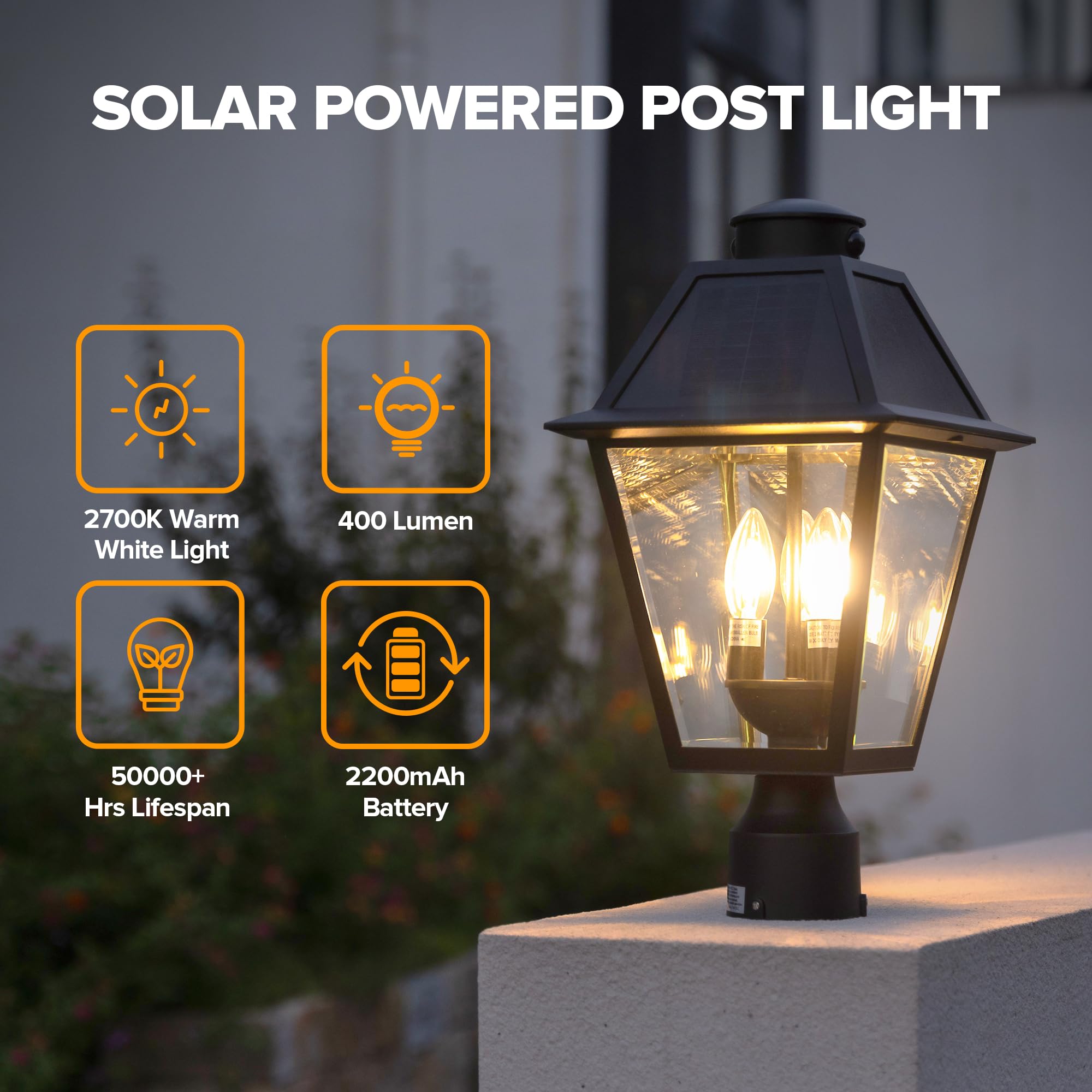 LUTEC Outdoor Solar Lamp Post Light, Motion Sensor, Dusk to Dawn, Black Aluminum, Model 6974006012, Waterproof for Exterior Use