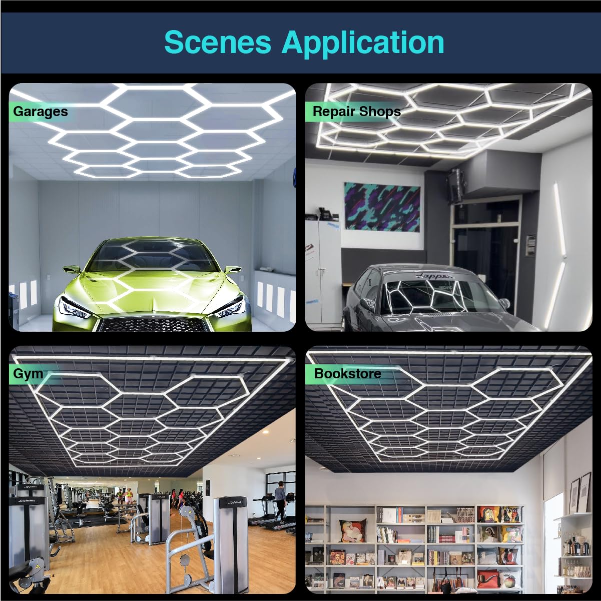 Cezelux Hexagon Led Lights Garage Light,11 Honeycomb 50Packs Tubes 6500K 400W 5.2X1.65M, Hexagon Ceiling Light For Gym Basement Warehouse Auto Beauty Shop Car Detailing Salon (Hexagon-11)