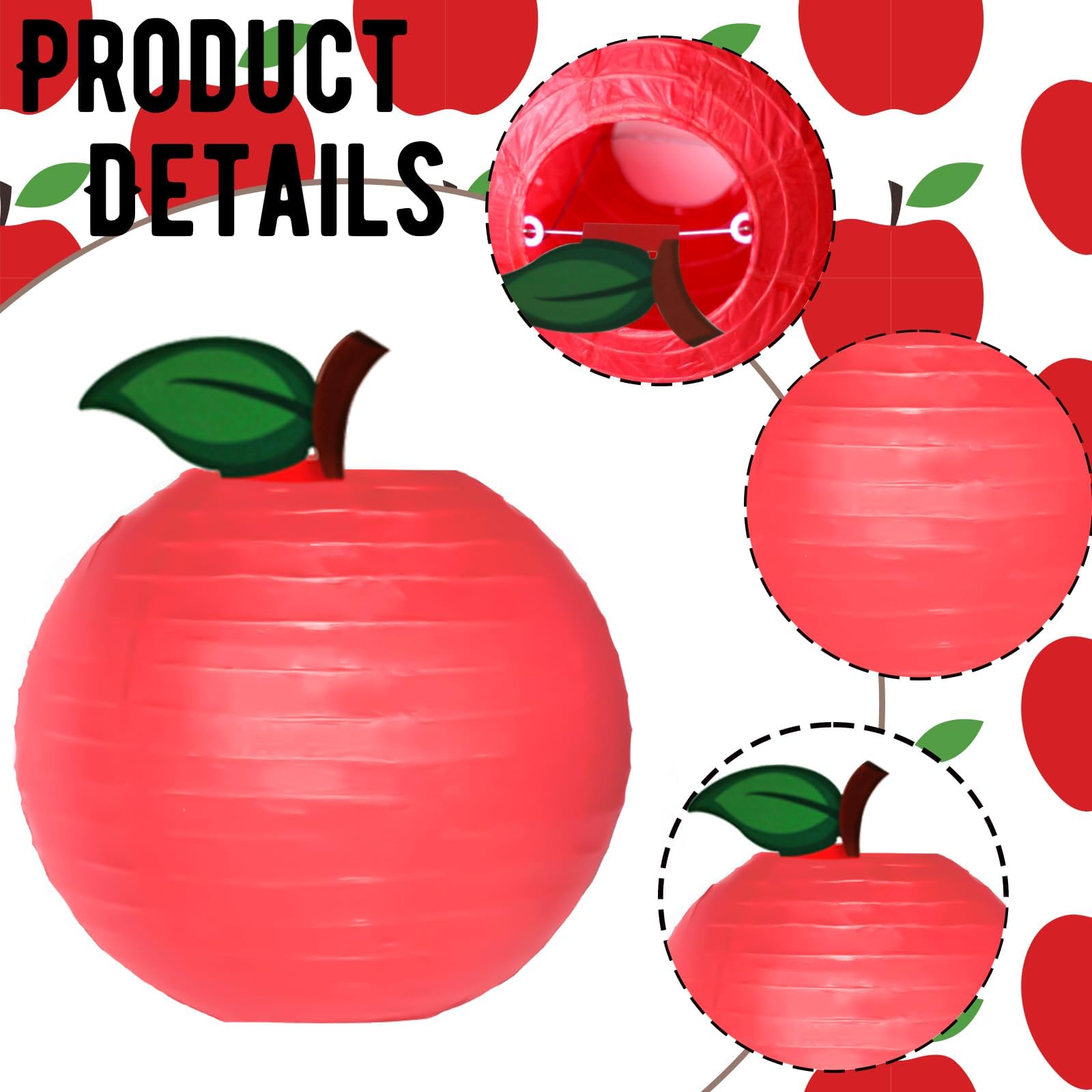 4 Pcs Classroom Decorations Red Apples Paper Lanterns Fruit Themed Party Decor Hanging Apples Decorations Back School Classroom