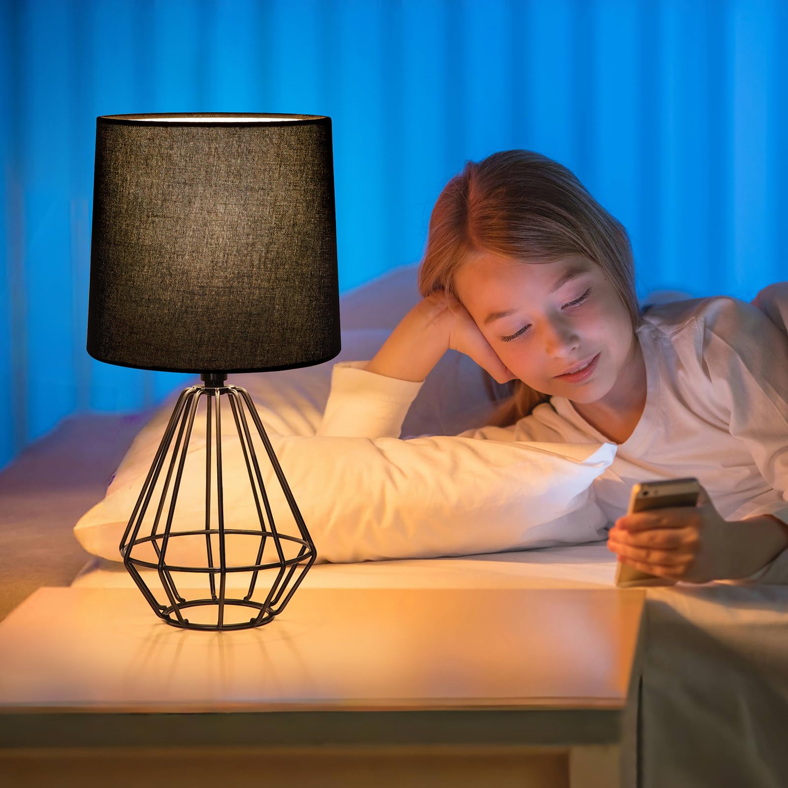 Ggoying Set Of 2 Bedside Table Lamp, Black Metal Modern Lamp With Black Fabric Shade, Simple Side Lamp For Living Room,Bedroom,H