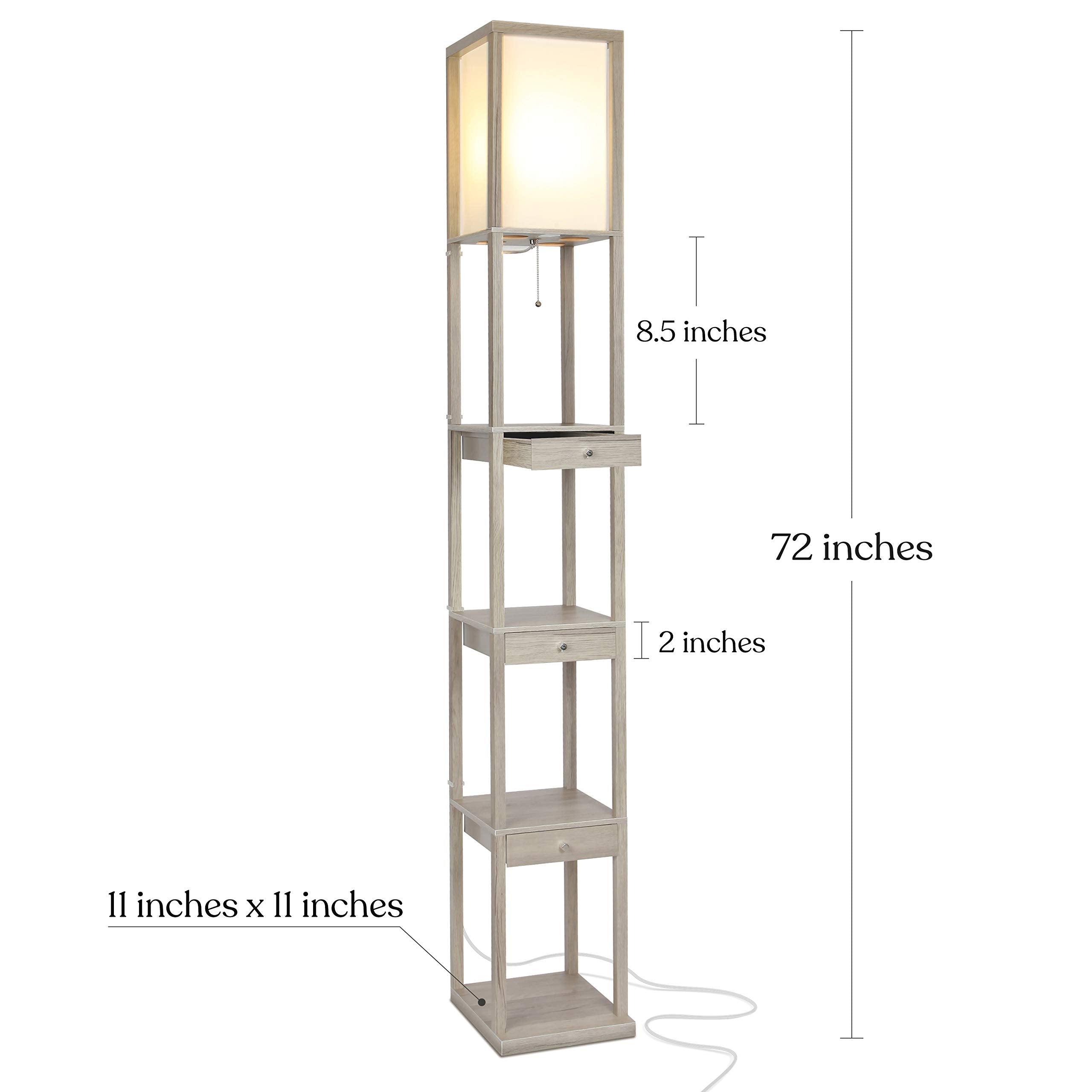 Brightech Maxwell Drawer Edition Floor Lamp - Modern Shelf Lamp with Drawer, Rustic Wood, Model FL-MXDR-RW
