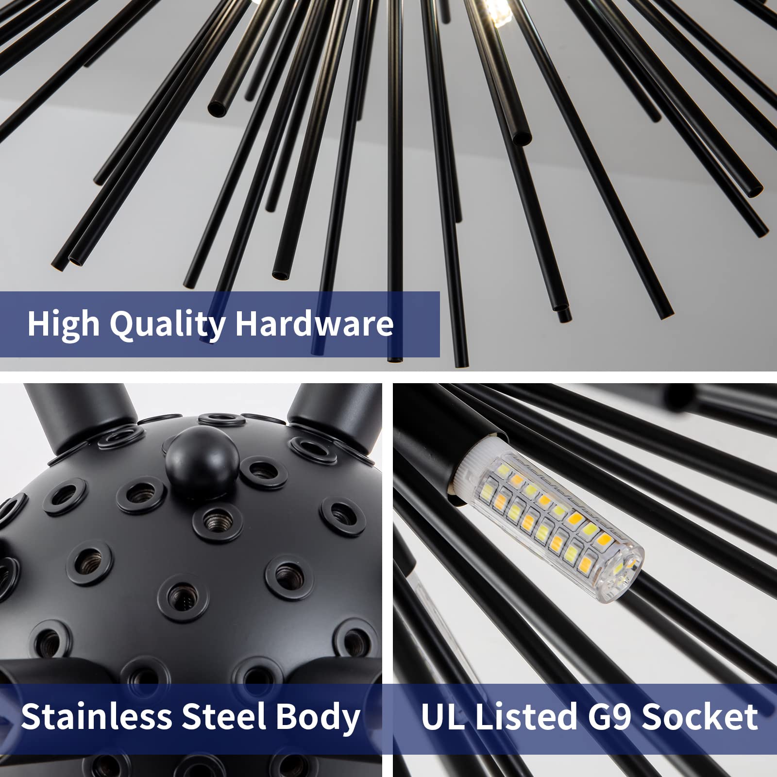 Black Flush Mount Ceiling Lights, Mid Century Starburst Sputnik Chandeliers, 6-Light Close To Ceiling Lighting Fixtures For Bedr