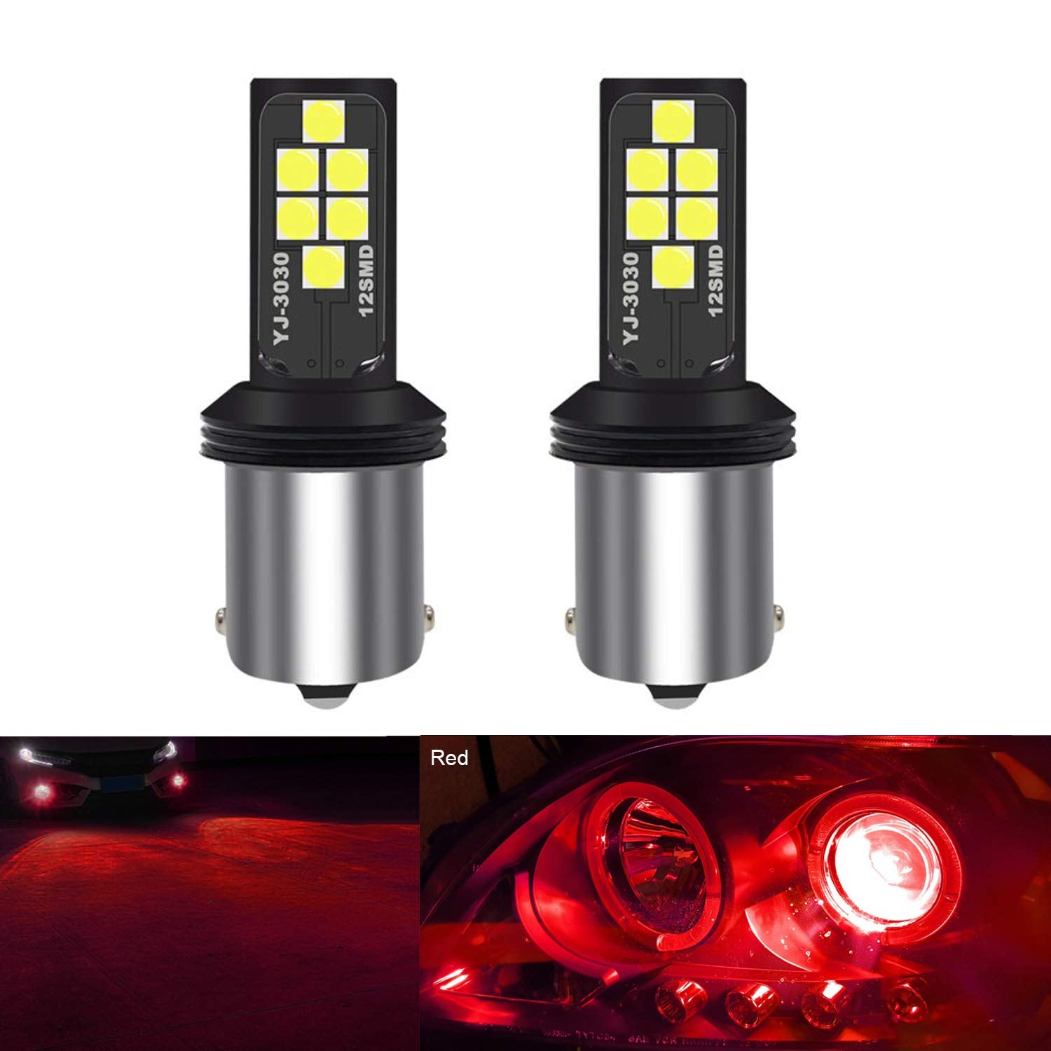 SOCAL-LED LIGHTING Red LED Turn Signal Bulb 1156 BA15s, 3030 SMD, Pack of 2, Alloy/Plastic