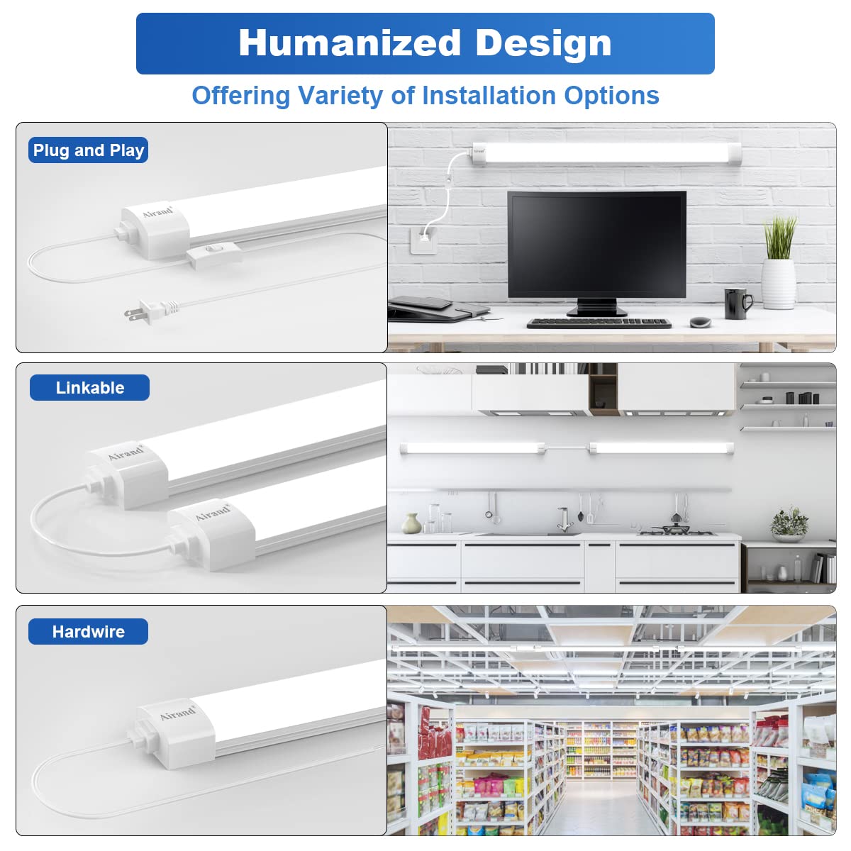 Led Garage Light 5Ft Shop Lighting Fixture With Plug In Cord,Waterproof Led Lights 5000K Under Cabinet Lighting Tube Lights 45W