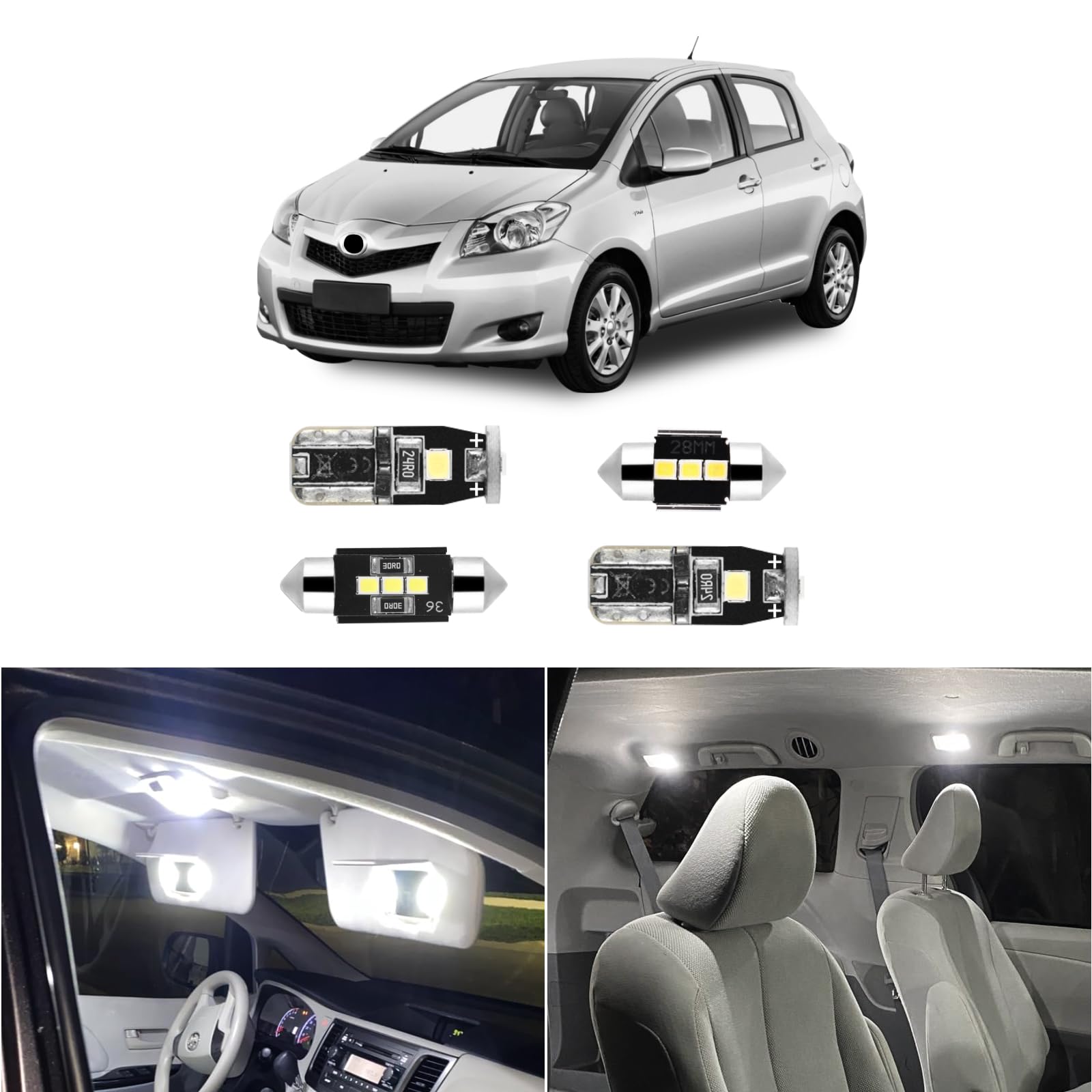 Easy Eagle 7 Psc Super Bright 6000K White Led Interior Light: Bulbs Kit Package For 2007-2012 Toyota Yaris Lighting Package Kit Includes Light Accessories + Install Tool