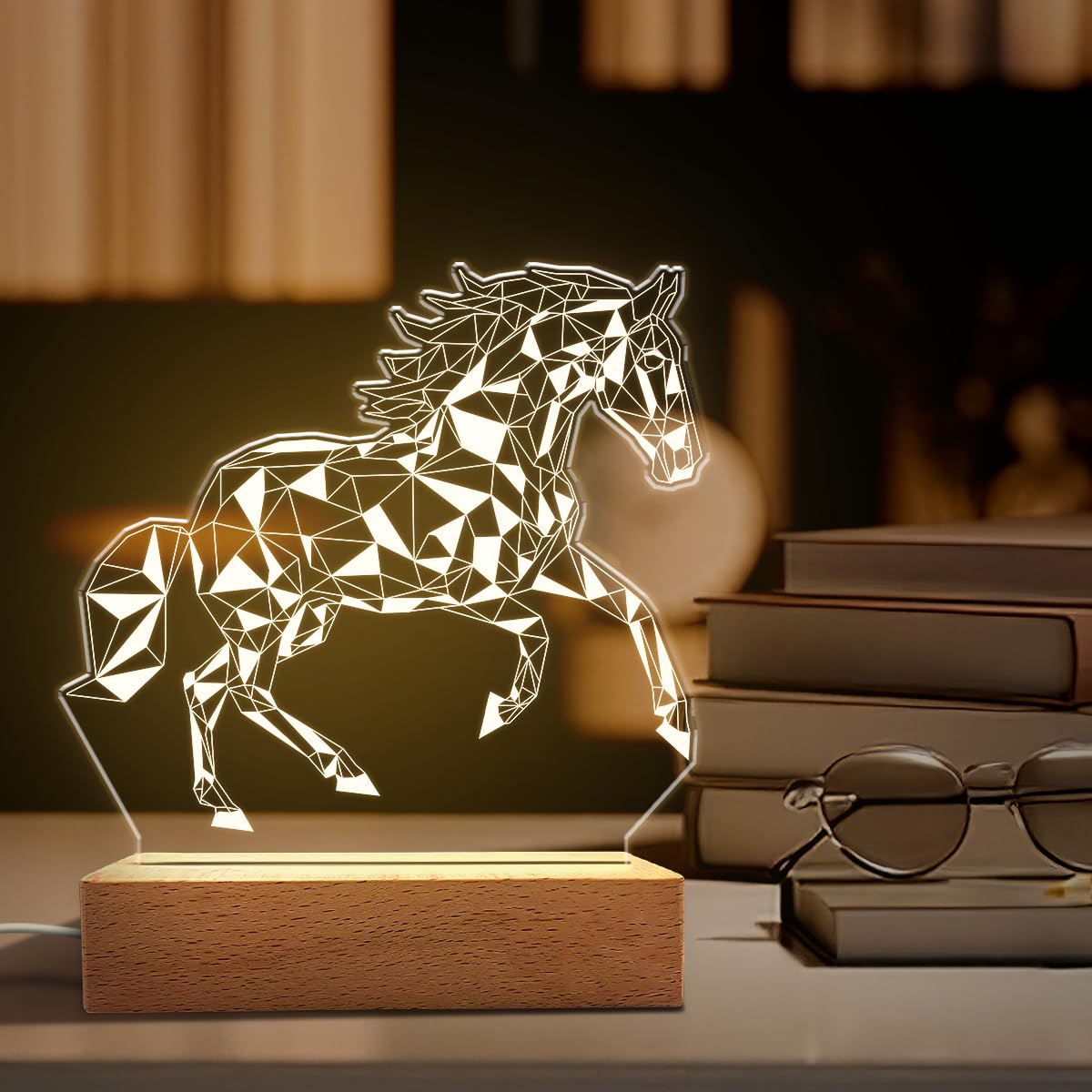 SANDJEST Horse Night Light - Equestrian Illusion Lamp - Plastic - Bedroom Decor - Gift for Horse Lovers - Model 3fb2a533