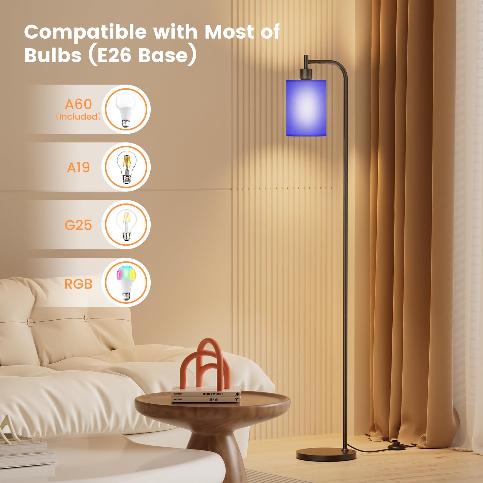 SIBRILLE Floor Lamp with Linen Shade, Dimmable, Remote Control, 3 Color Temperatures, Metal, Blue, Model BP-F072