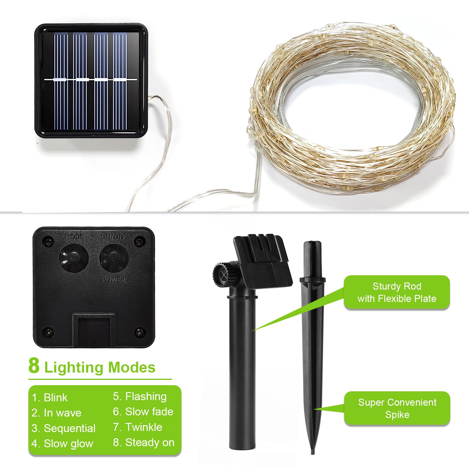 Solar String Lights Outdoor  33 Feet 100 Leds 8 Modes Solar Fairy Lights For Outside  Waterproof Outdoor Light For Patio Yard Christmas Tree Halloween Wedding Party Decorations  Cool White