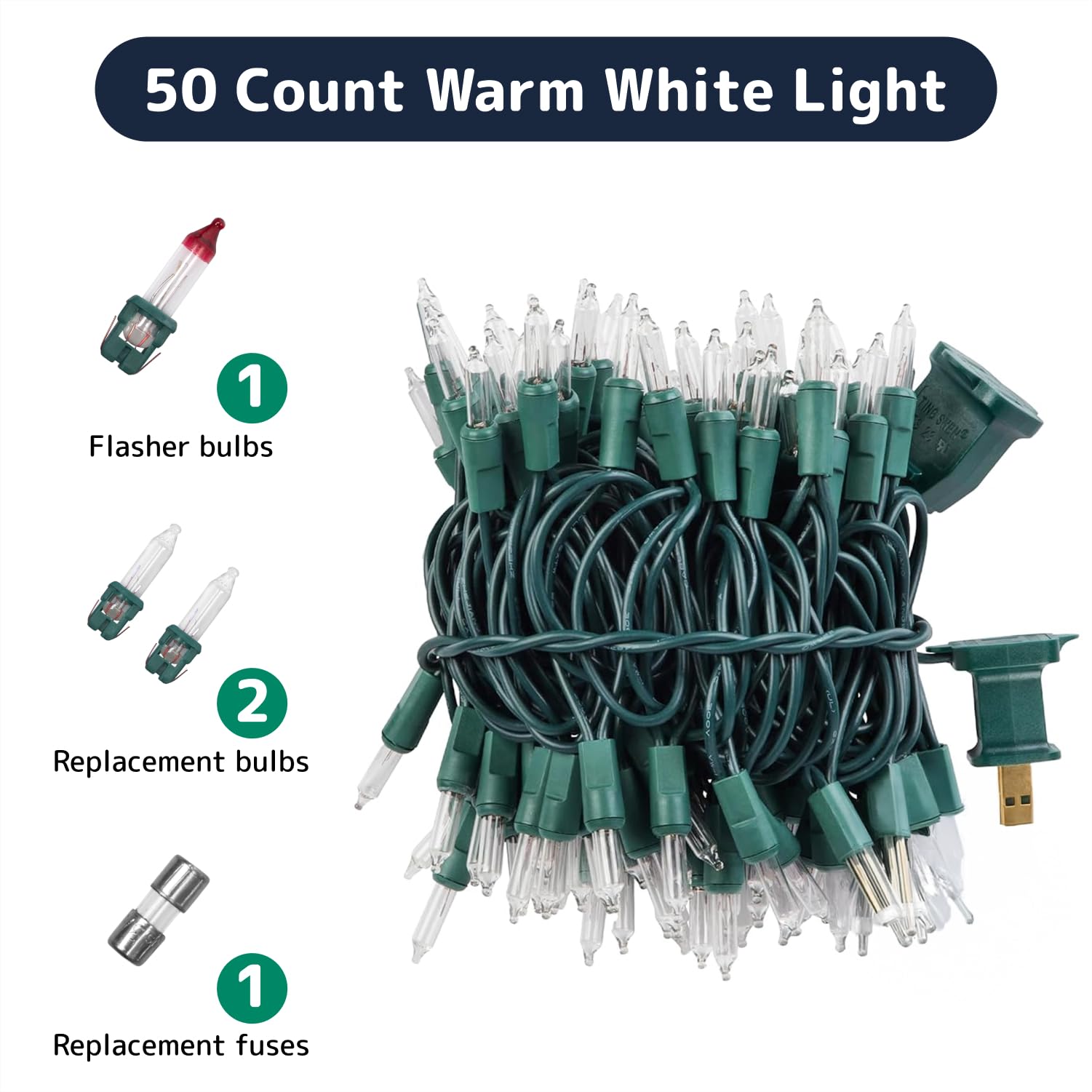 PREXTEX Christmas Lights - 10ft String with 50 Clear White Lights - Indoor/Outdoor Twinkle Fairy Lights